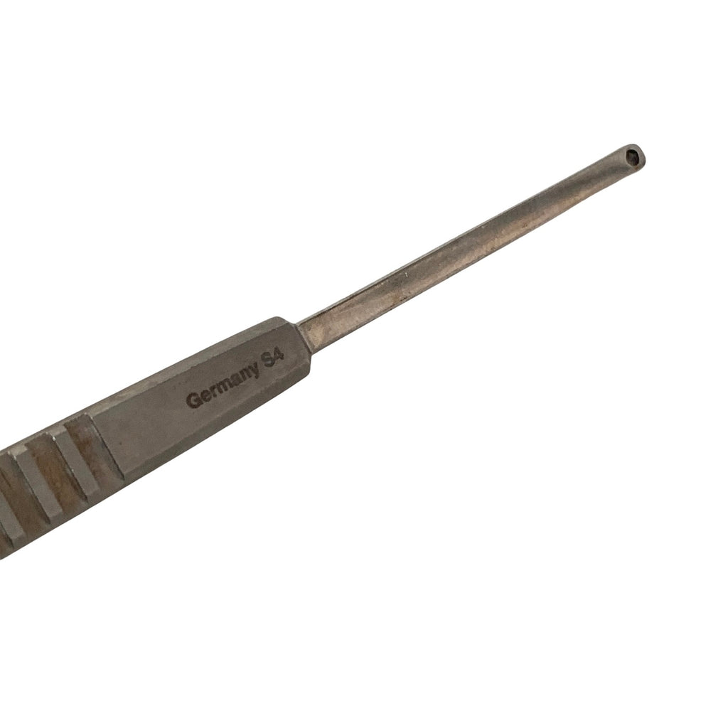 AMBLER REF 5436E O'Connor scleral depressor/marker 5 3/8'', double-ended, 3.0mm wide teardrop-shaped end and 1.5mm Gass marking end, flat handle