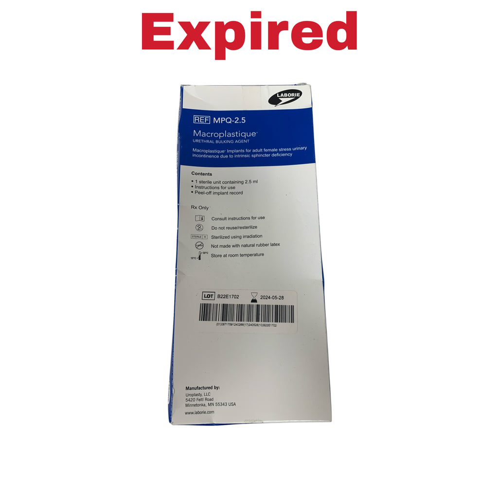 UROPLASTY MPQ-2.5 Laborie Macroplastique URETHRAL BULKING AGENT 2.5 ml EXP 2024 05