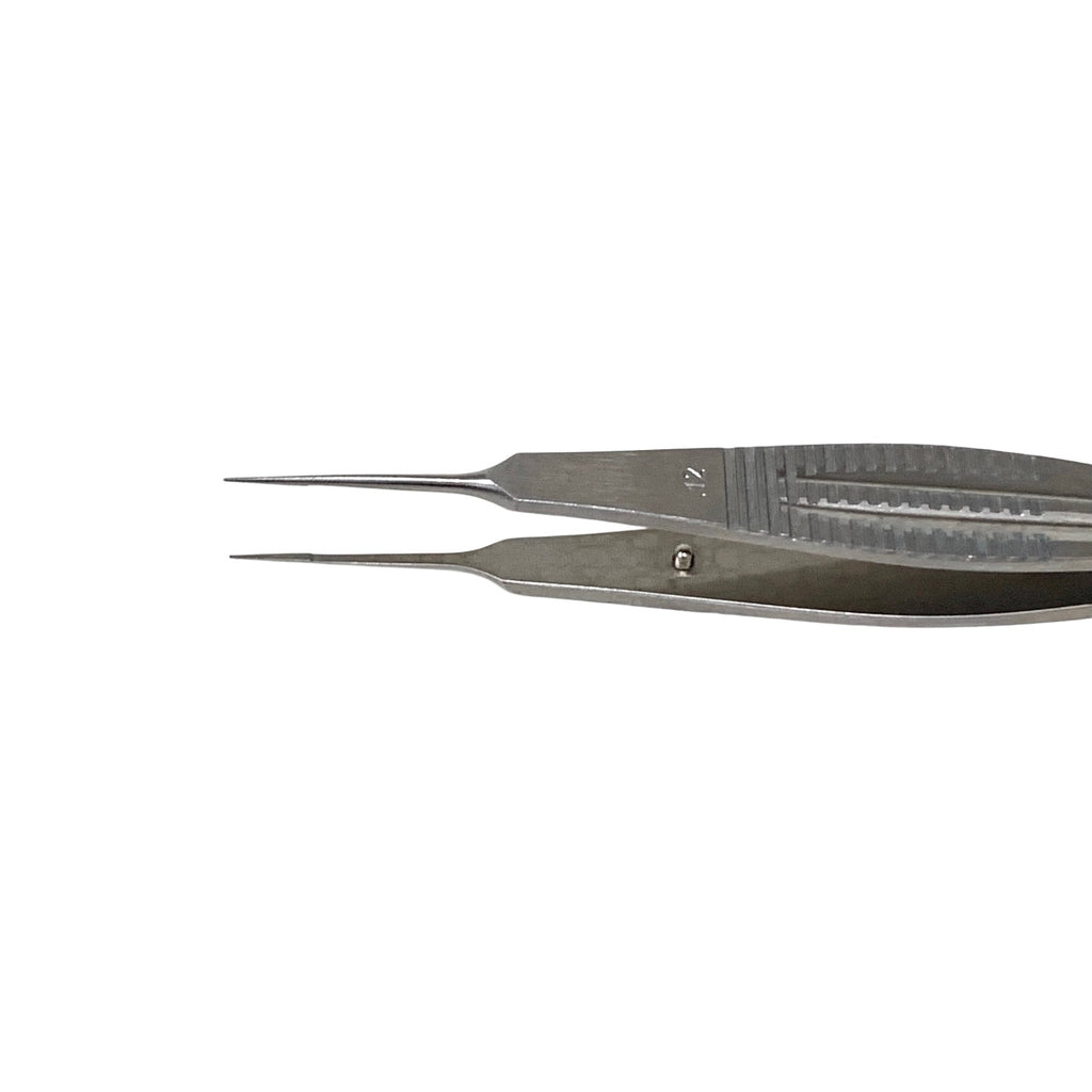 AMBLER REF 2252E Castroviejo suturing forceps 4 3/8'',straight shafts, 0.12mm 1x2 teeth, 5.5mm tying platforms, wide serrated flat handle