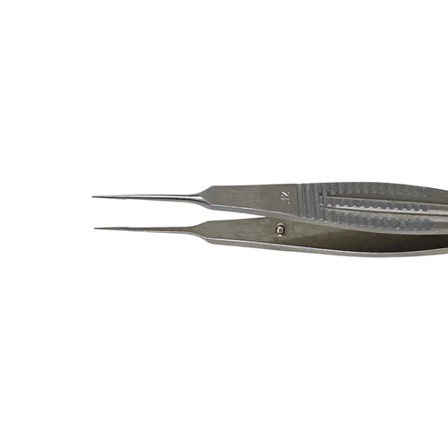 AMBLER REF 2252E Castroviejo suturing forceps 4 3/8'',straight shafts, 0.12mm 1x2 teeth, 5.5mm tying platforms, wide serrated flat handle