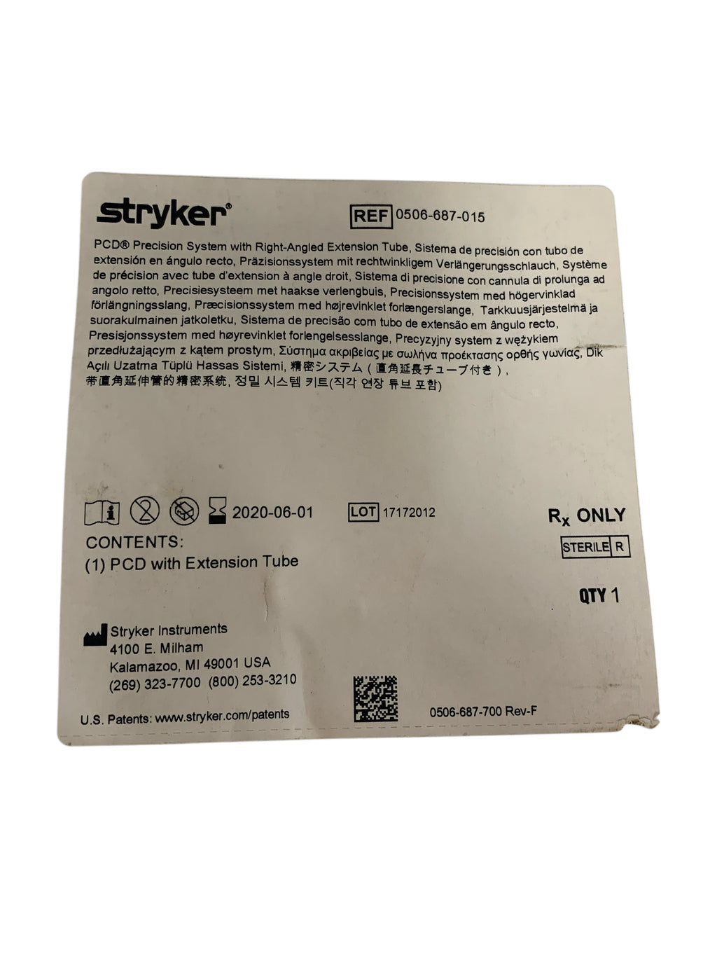 STRYKER REF 0506-687-015 PCD Precision System with Right-Angled Extension Tube, Exp.2020/06