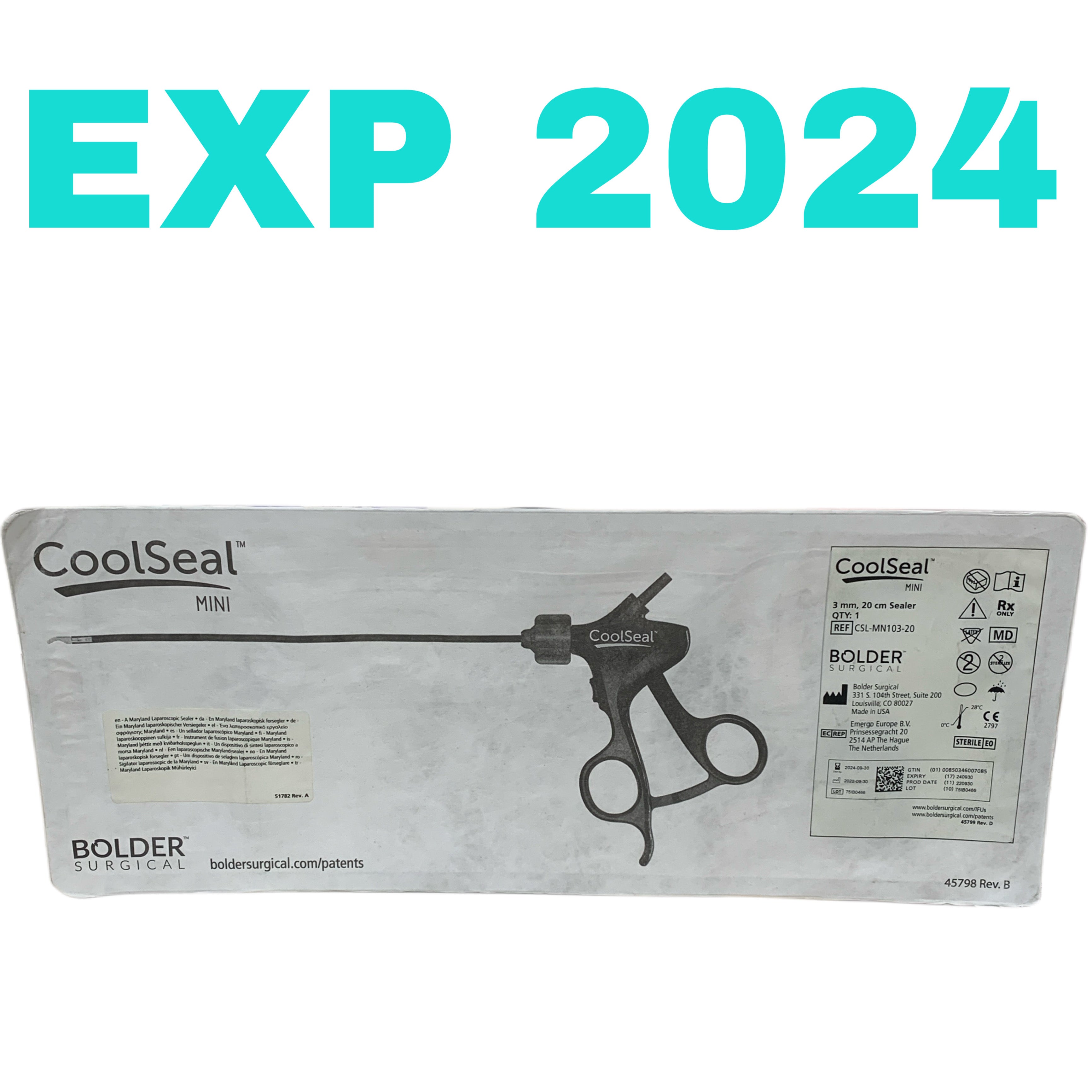 BOLDER SURGICAL REF CSL-MN103-20 CoolSeal Mini Maryland Laparoscopic Vessel Sealer, Divider & Dissector 3mm 20cm, Exp.2024/09