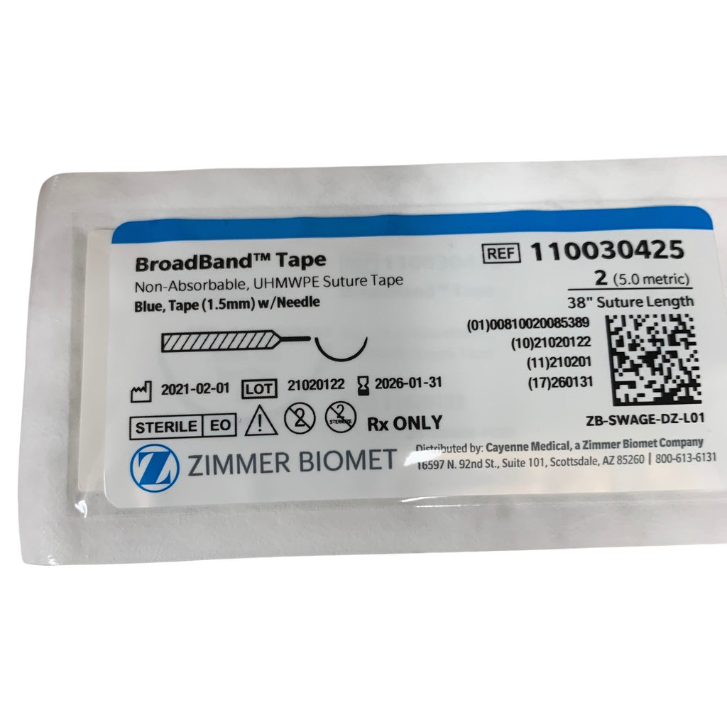 ZIMMER BIOMET 110030425 BroadBand Tape Non-Absorbable UHMWPE Suture Tape Blue 1.5mm 38in Exp 2026 01