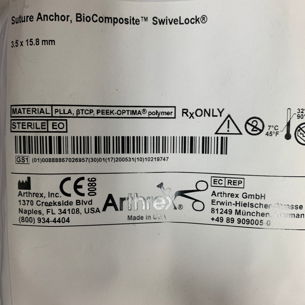 ARTHREX AR-2325BCC Suture Anchor BioComposite SwiveLock 35x 15.8 mm, EXP 2020-05