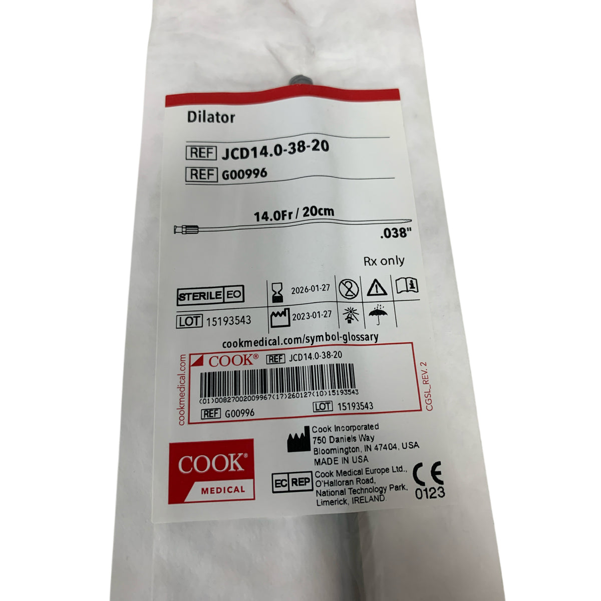 COOK JCD14.0-38-20 / G00996 DILATOR 14.0FR 20CM 038IN EXP 2026 01