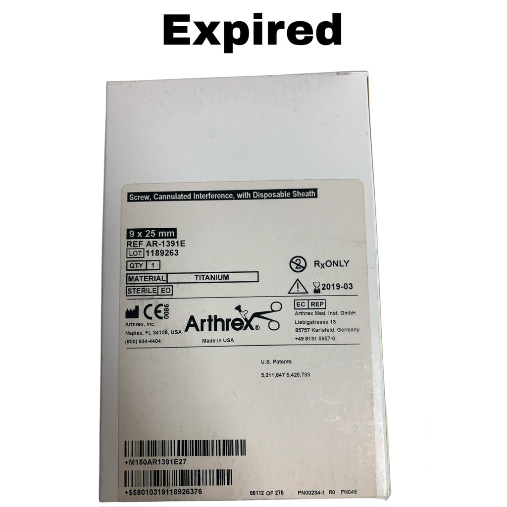 ARTHREX AR-1391E Screw Cannulated Interference with Disposable Sheath 9 x 25 mm EXP 2019 03