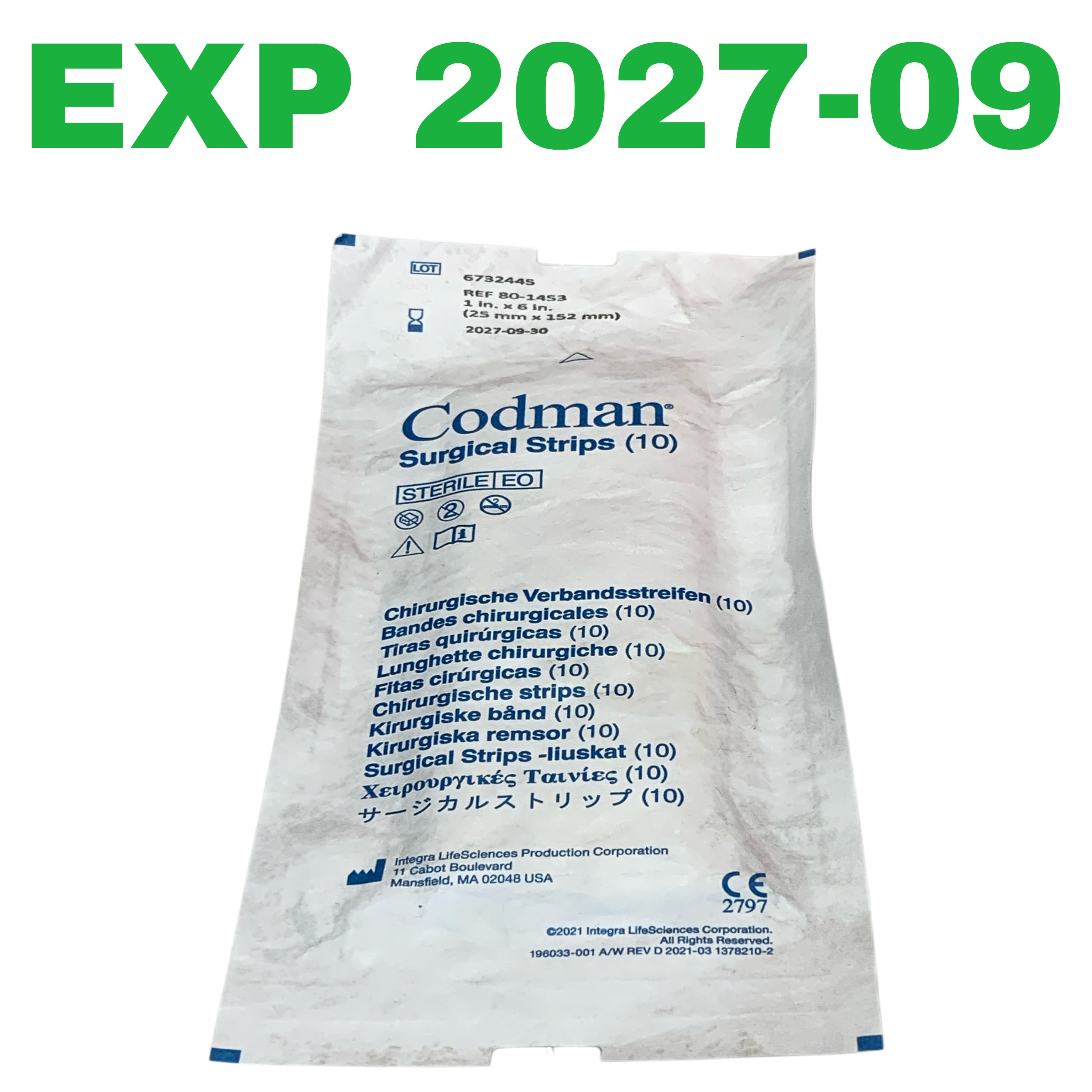 CODMAN REF 80-1453 Surgical Strips 1 in. x 6 in. (10/PACK), Exp.2027/09