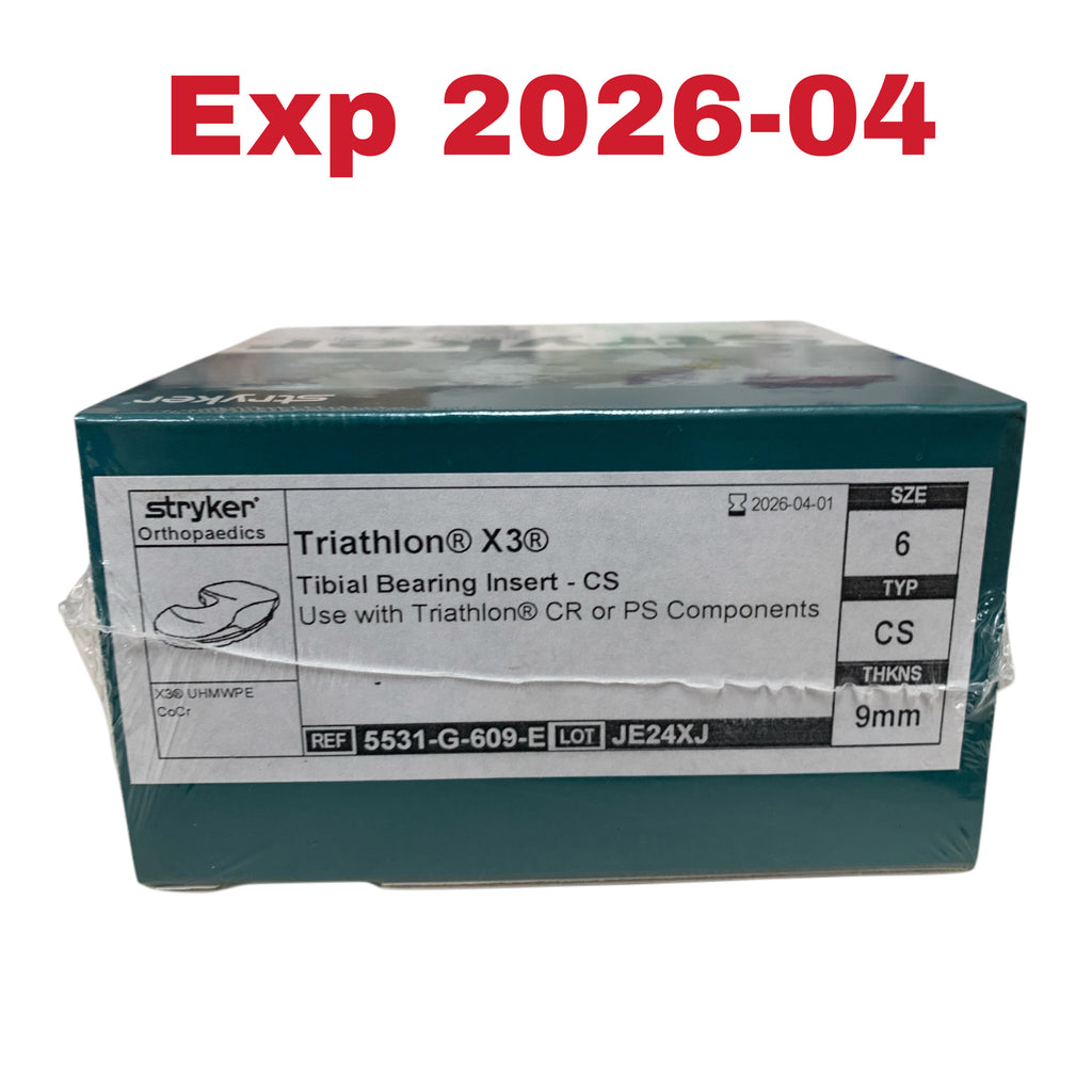 STRYKER 5531-G-609-E Triathlon X3 Tibial Bearing Insert CS Size 6 TYP CS THKNS 9mm Exp 2026 04