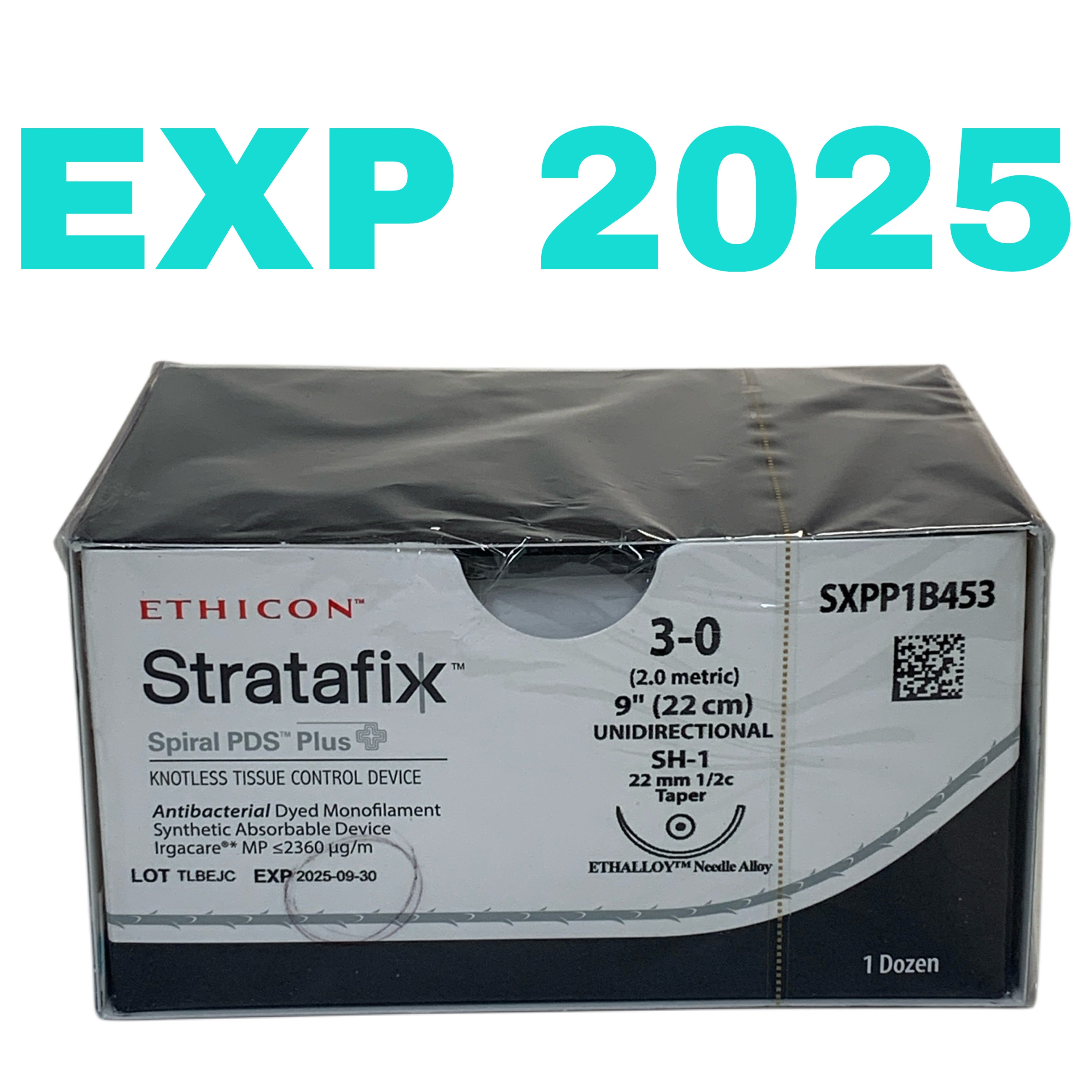 ETHICON REF SXPP1B453 Stratafix Spiral PDS Plus Knotless Tissue Control Device 3-0, 9", SH-1 Needle, Unidirectional, Box of 12, EXP.2025/09