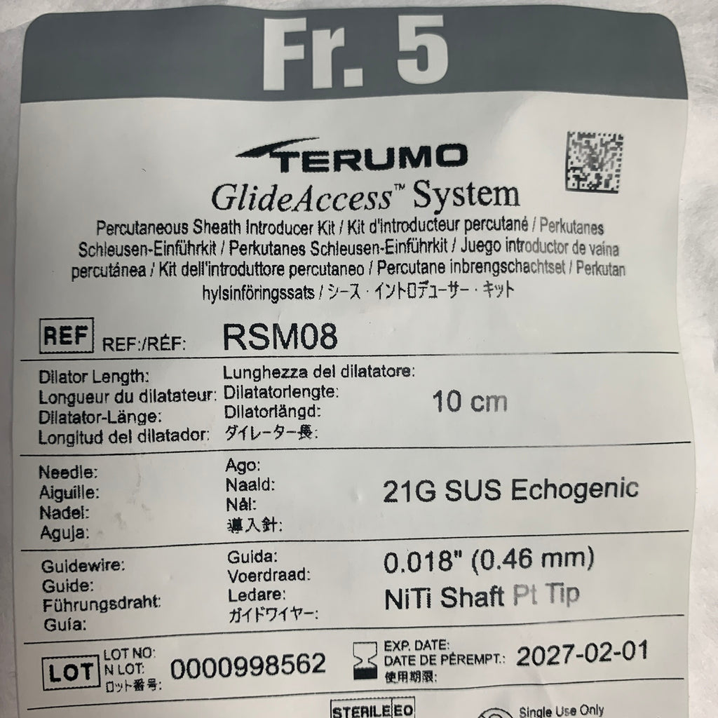 TERUMO RSM08 GlideAccess System Percutaneous Sheath Introducer Kit Fr 5 10cm EXP 2027 02