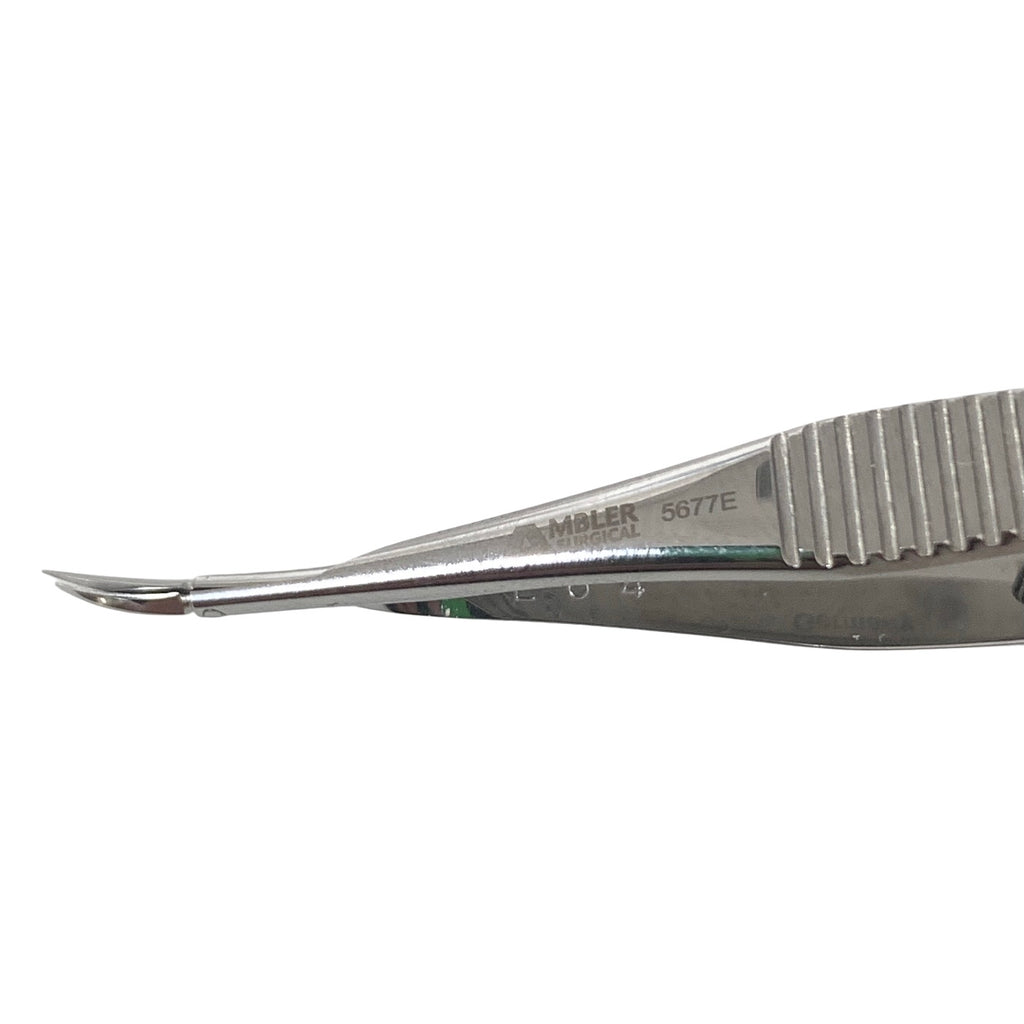 AMBLER REF 5677E Vannas capsulotomy scissors 3 3/8'',curved 6.0mm blades, sharp tips, flat handle