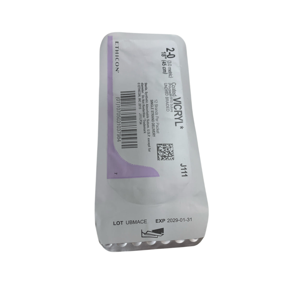 ETHICON J111 COATED VICRYL 2-0 18IN 45CM UNDYED BRAIDED SUTURE EXP 2029 01