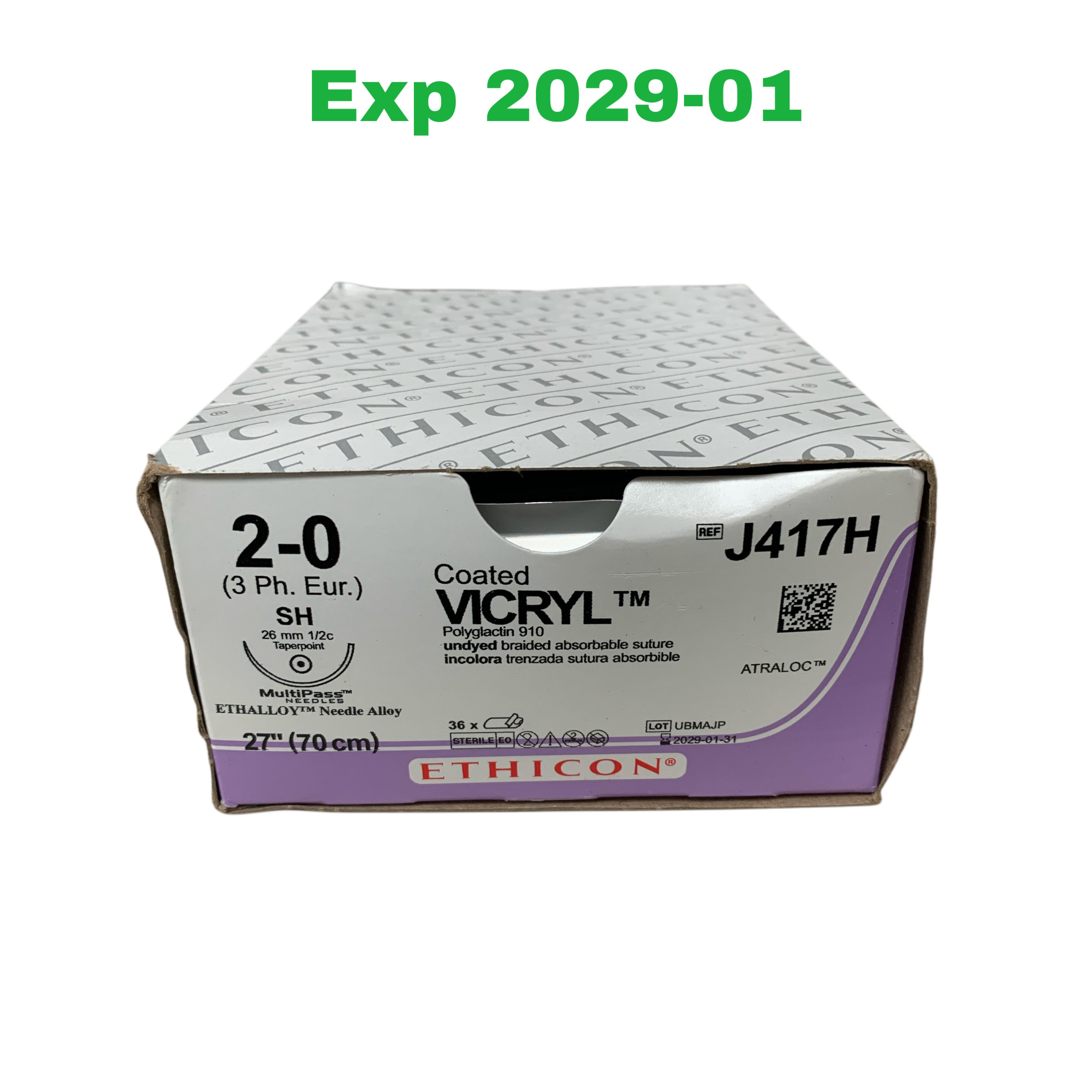 ETHICON REF J417H Coated VICRYL Suture 2-0 SH 27" (70 cm) Box of 36, Exp.2029/01