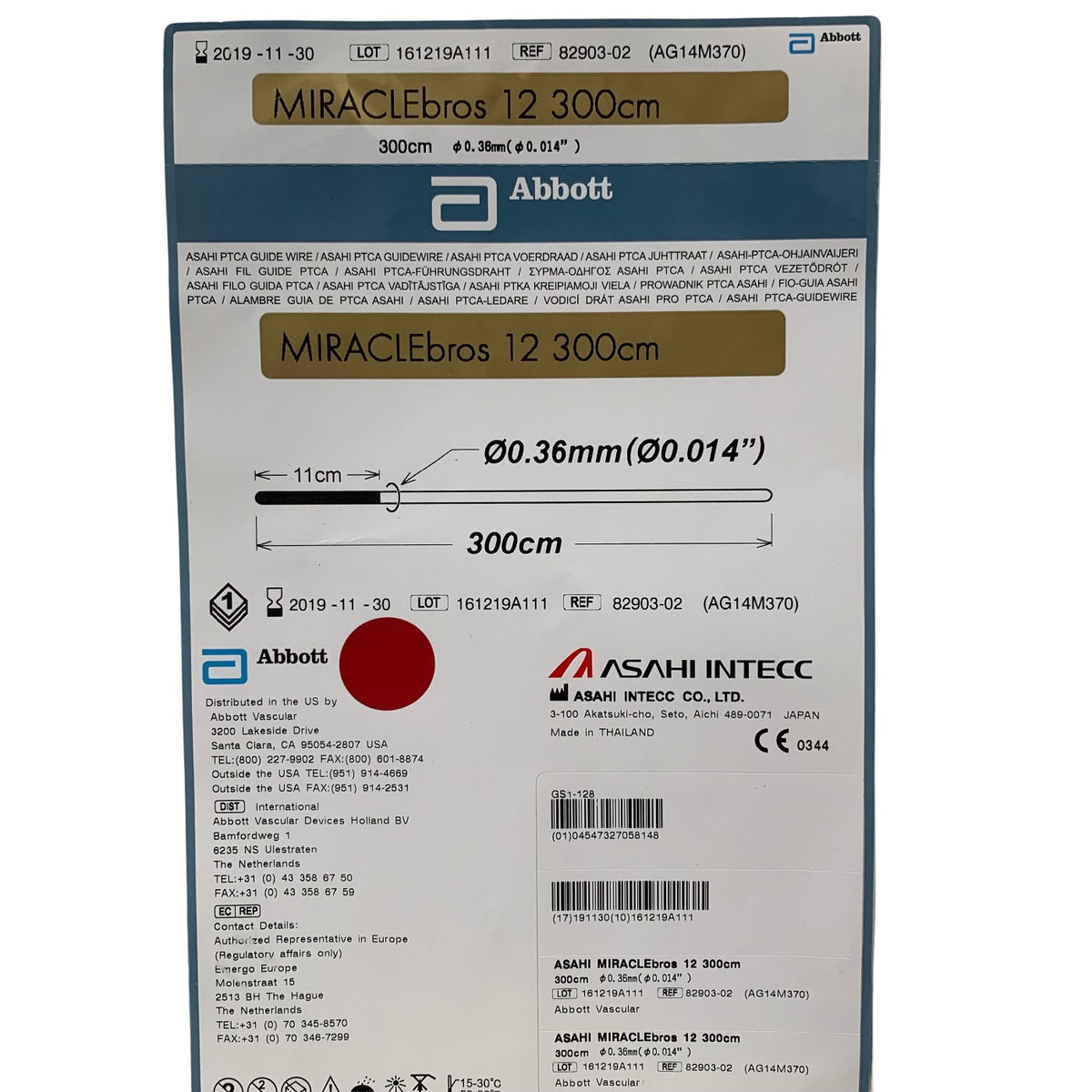 ABBOTT Asahi 82903-02 Miraclebros 12 PTCA Guidewire 0.36mm 0.014in 300cm Exp 2019 11