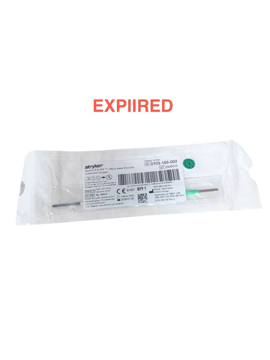 STRYKER REF 0703-165-002 Neptune E SEP Coated and Insulated Blade Electrode 165mm EXP 2026 01