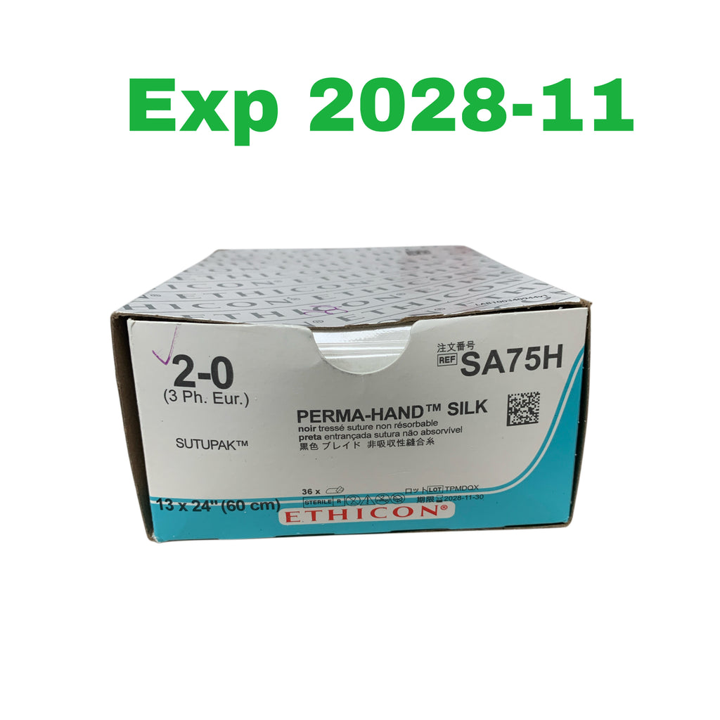 ETHICON SA75H PERMA-HAND SILK SUTURE 2-0 13X24IN NON-ABSORBABLE SUTUPAK 36PK EXP 2028 11