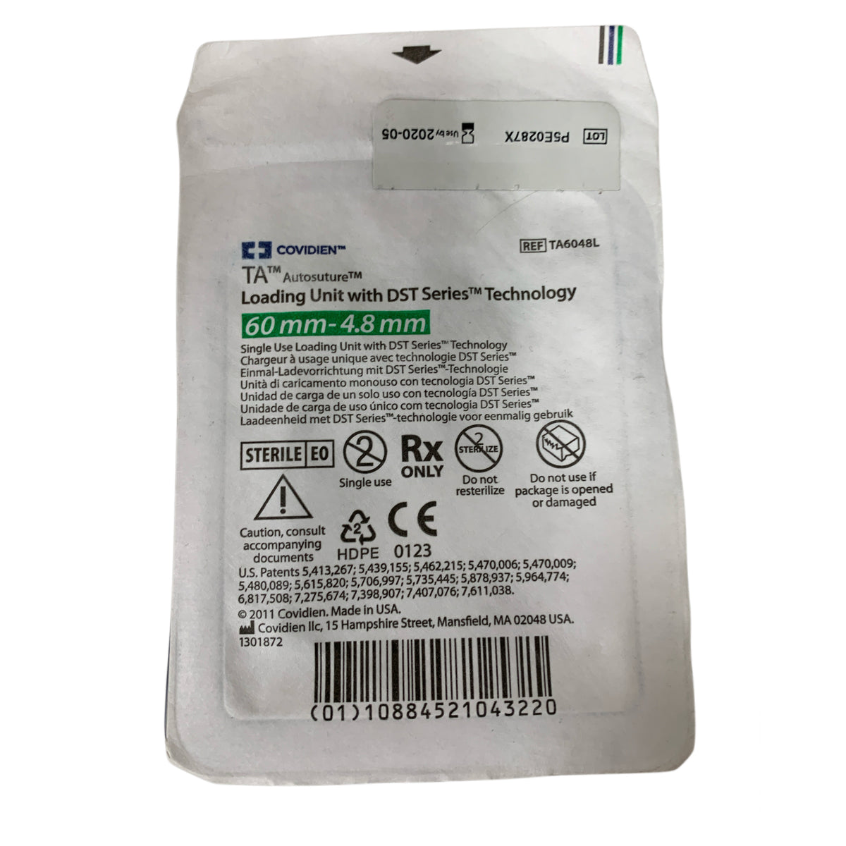 COVIDIEN TA6048L TA Autosuture Loading Unit with DST Series Technology 60 mm-4.8 mm Exp 2020 05