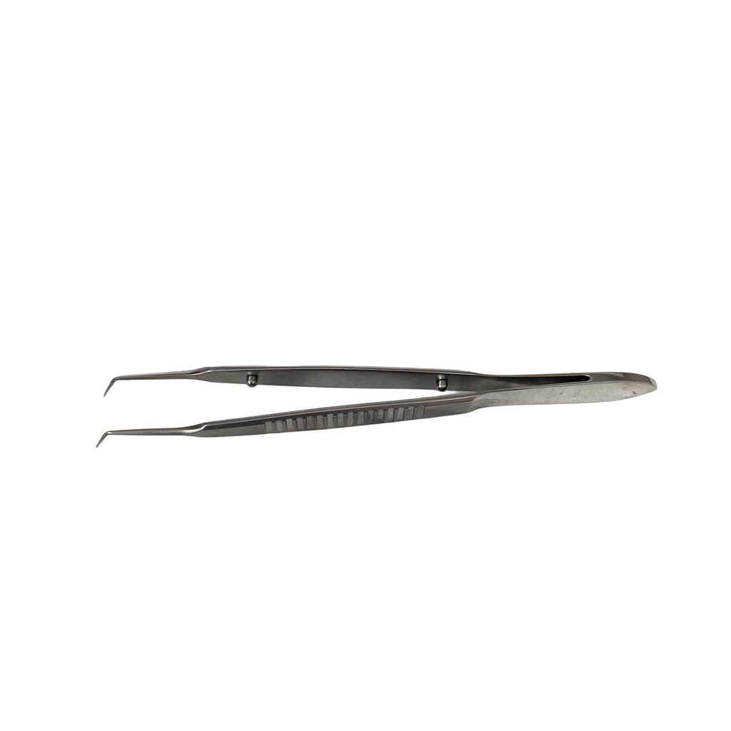 AMBLER REF 2445E McPherson tying forceps 3 3/8'',angled shafts, 4.0mm from bend to tip, 4.0mm tying platforms, narrow serrated flat handle