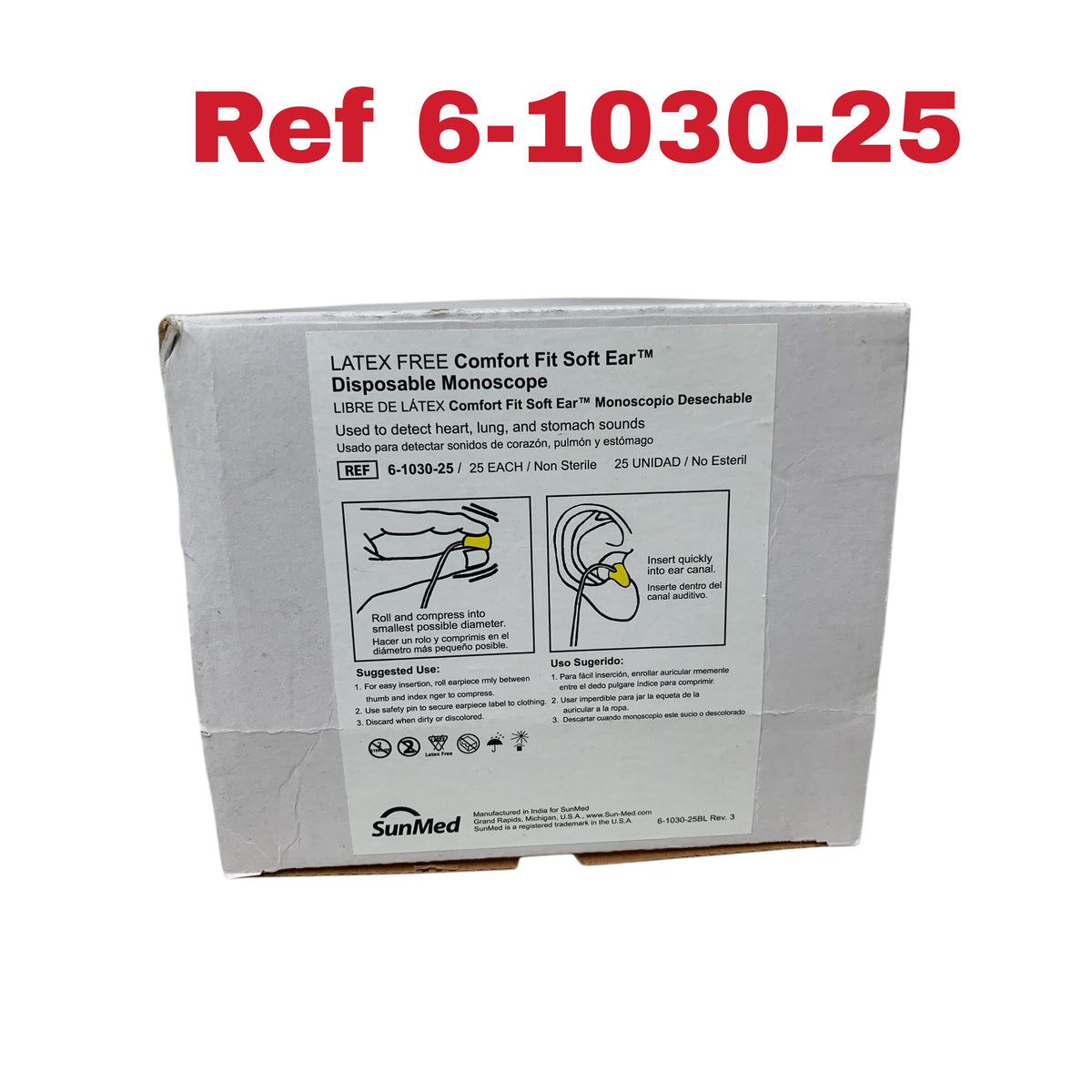 SUNMED 6-1030-25 Latex Free Comfort Fit Soft Ear Disposable Monoscope Non Sterile Box of 25