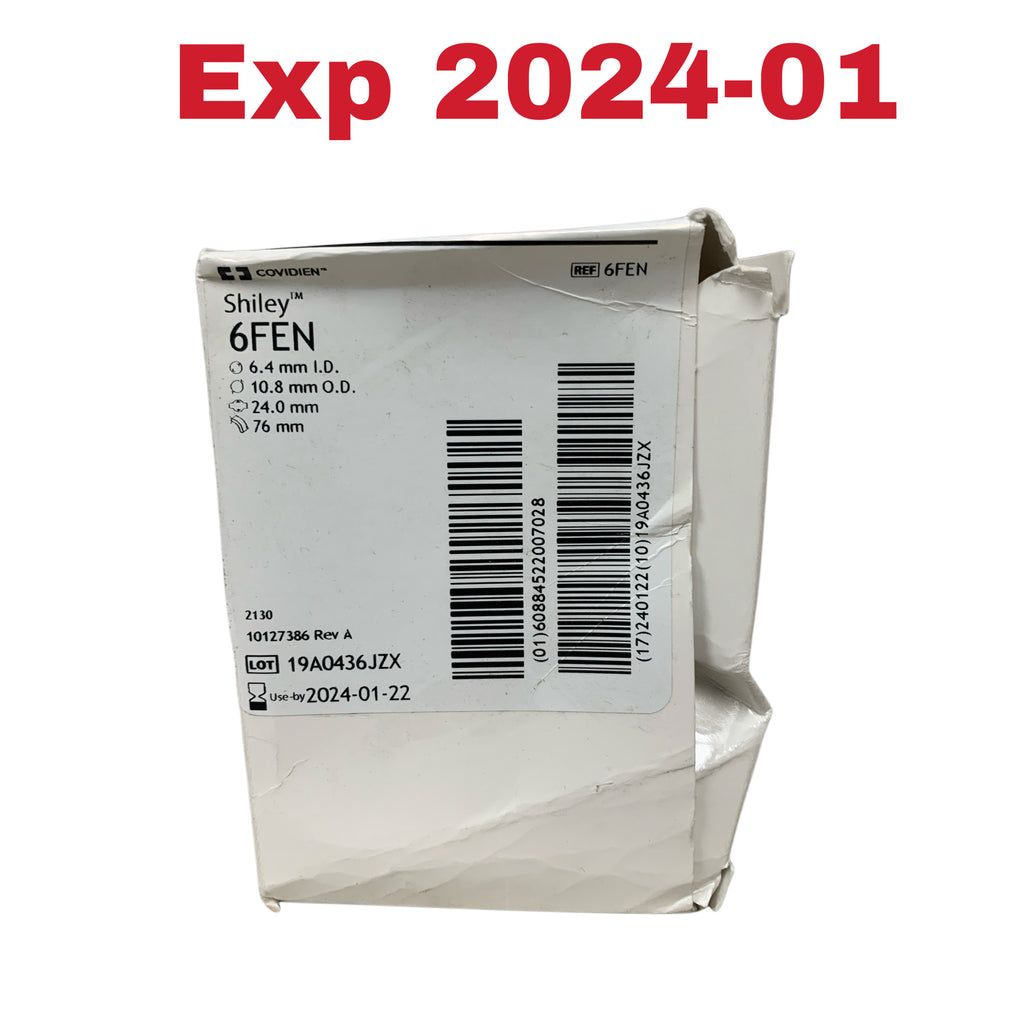 COVIDIEN 6FEN Shiley Tracheostomy Tube Cuffed 6.4 mm I.D. 10.8 mm O.D. 24.0 mm 76 mm Exp 2024 01