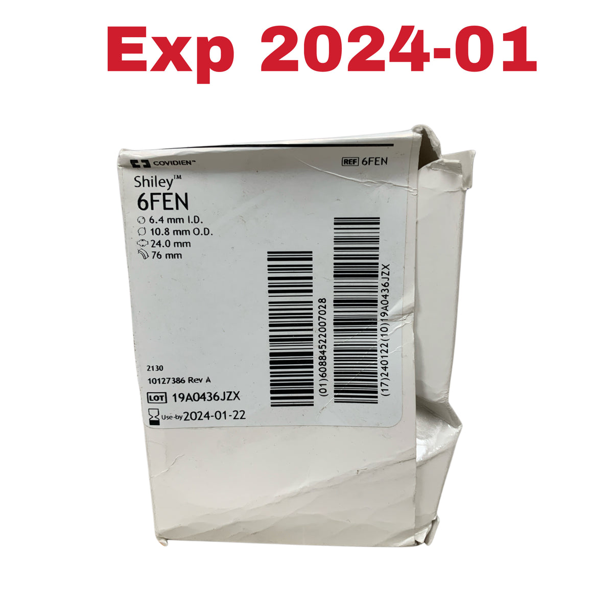 COVIDIEN 6FEN Shiley Tracheostomy Tube Cuffed 6.4 mm I.D. 10.8 mm O.D. 24.0 mm 76 mm Exp 2024 01