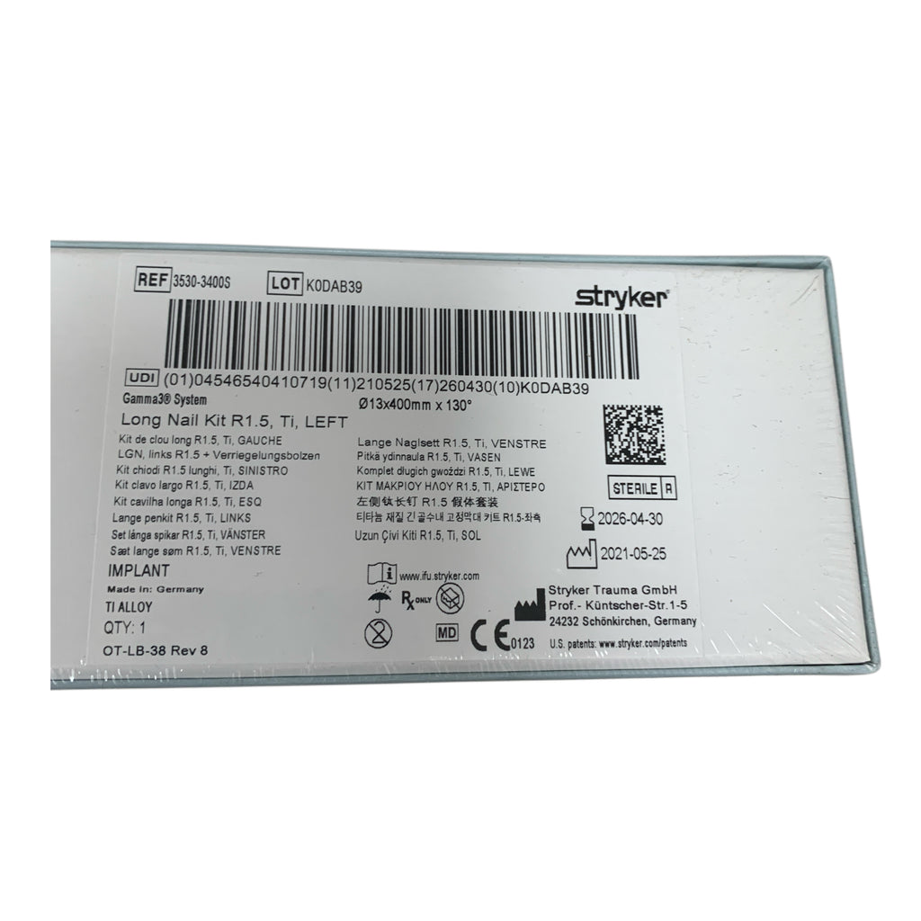 STRYKER 3530-3400S Gamma3 System Long Nail Kit R1.5 Ti Left 13x400mm x 130° Exp 2026 04