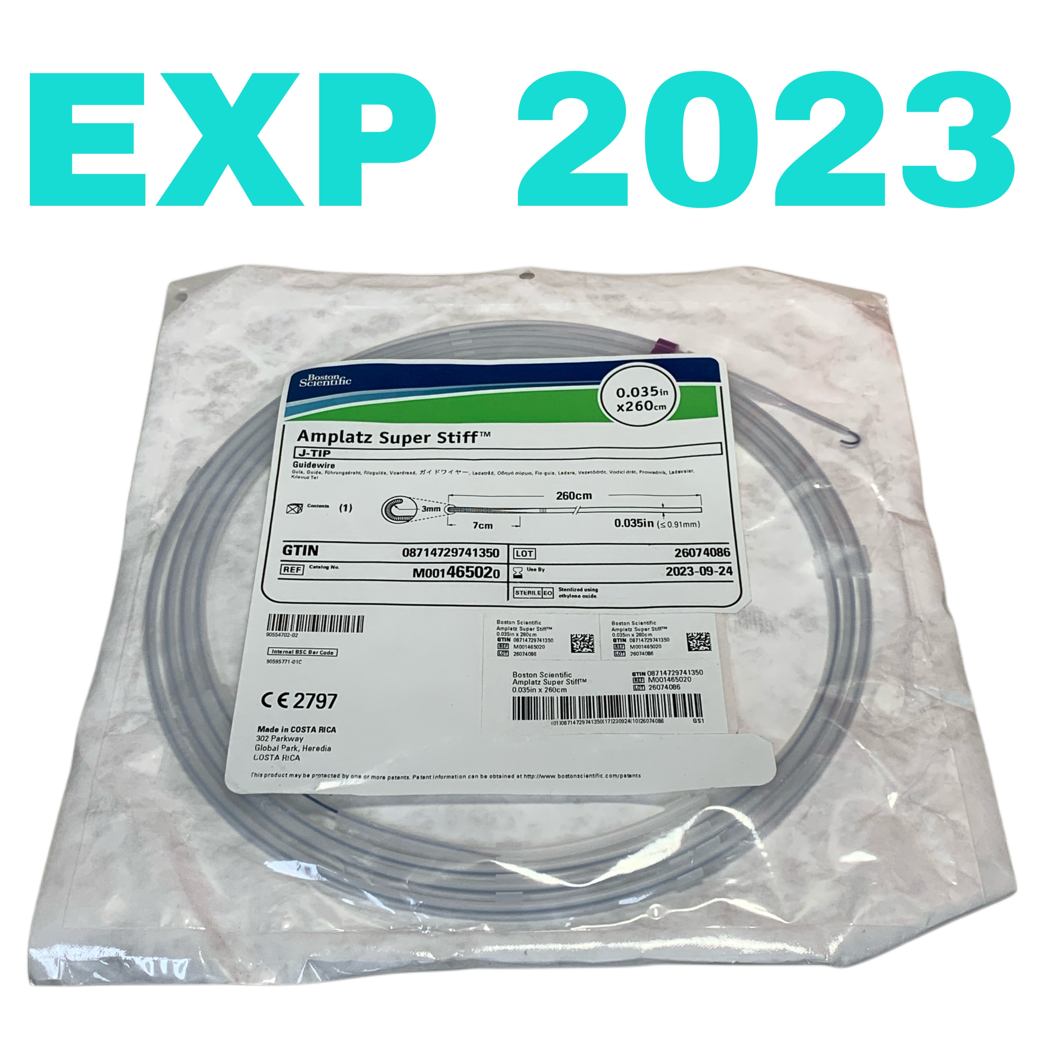 BOSTON SCIENTIFIC REF M001465020 Amplatz Super Stiff J-Tip Guidewire 0.035in x 260cm, Exp.2023/09