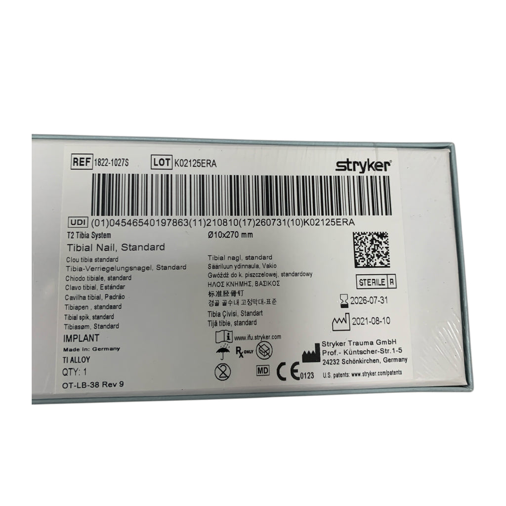STRYKER 1822-1027S T2 Tibia System Tibial Nail Standard 10x270mm Exp 2026 07