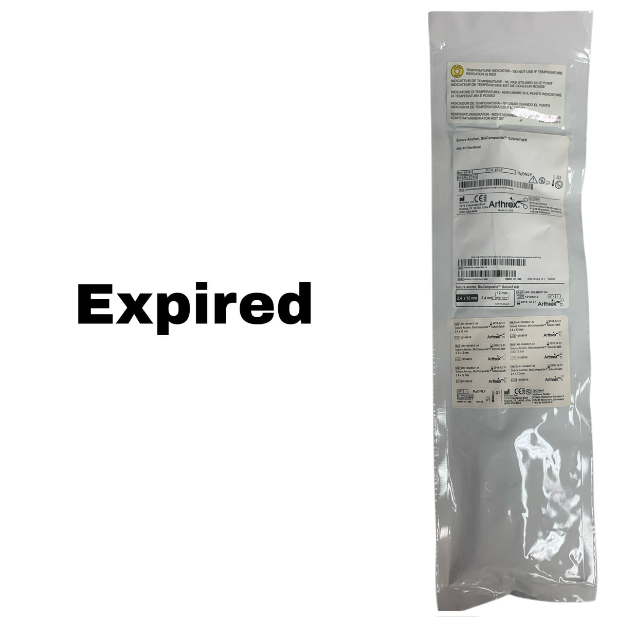 ARTHREX AR-1934BCF-24 Suture Anchor BioComposite SutureTak With 2 FiberWire 2.4 x 12 mm EXP 2018