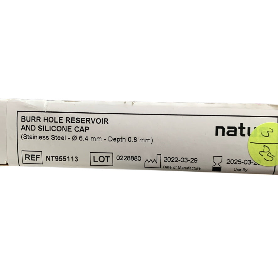 NATUS MEDICAL NT955113 Burr Hole Reservoir and Silicone Cap Stainless Steel 6.4 mm Depth 0.8 mm Exp 2025 03