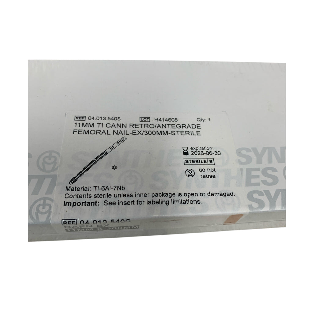 SYNTHES 04.013.540S 11MM Ti Cann Retro Antegrade Femoral Nail EX 300MM Sterile Exp 2026 06