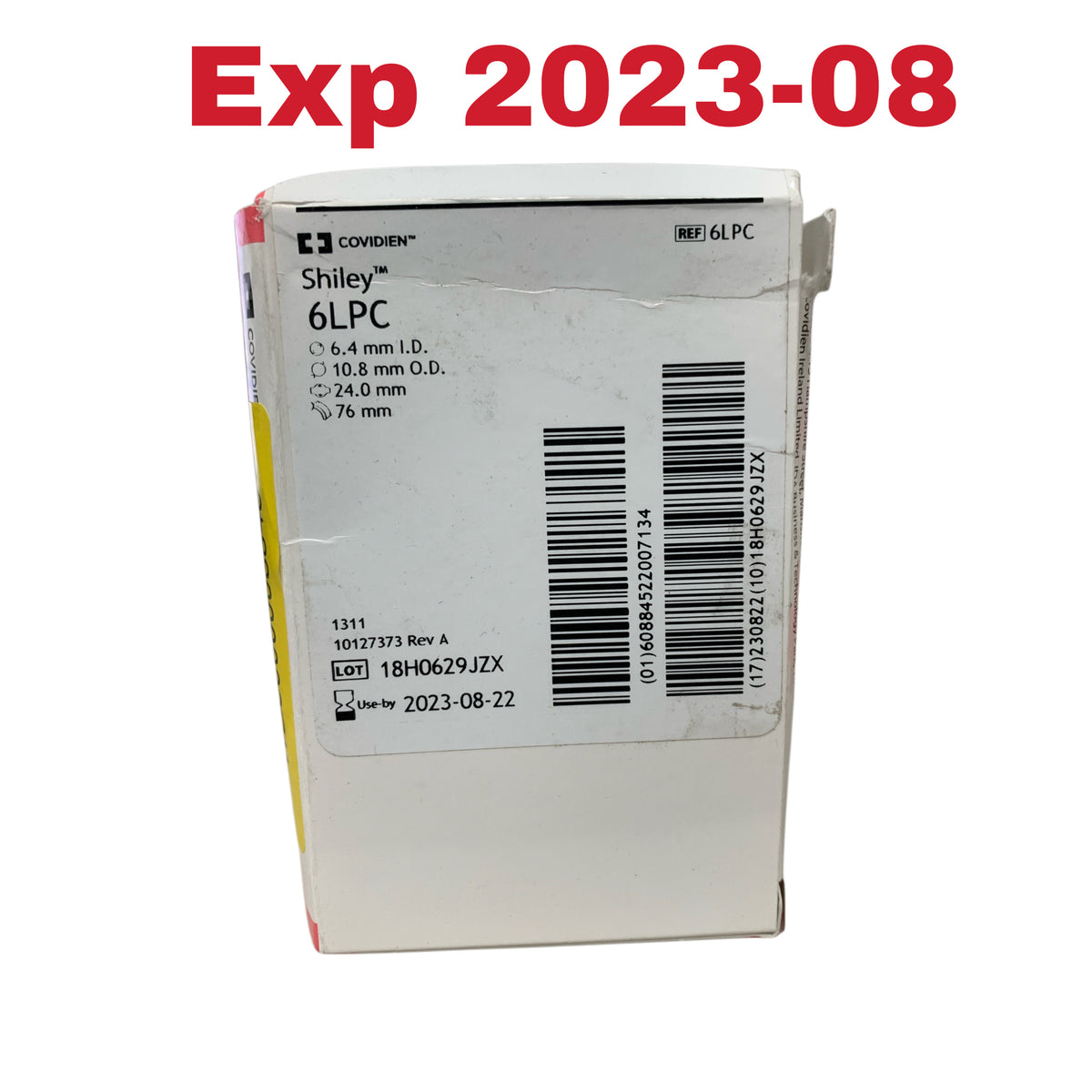 COVIDIEN 6LPC Shiley Tracheostomy Tube Cuffed with Inner Cannula 6.4 mm I.D. 10.8 mm O.D. 24.0 mm 76 mm Exp 2023 08