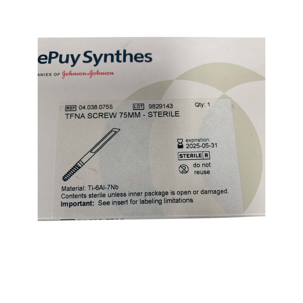 DEPUY SYNTHES 04.038.075S TFNA SCREW 75MM EXP 2025 05