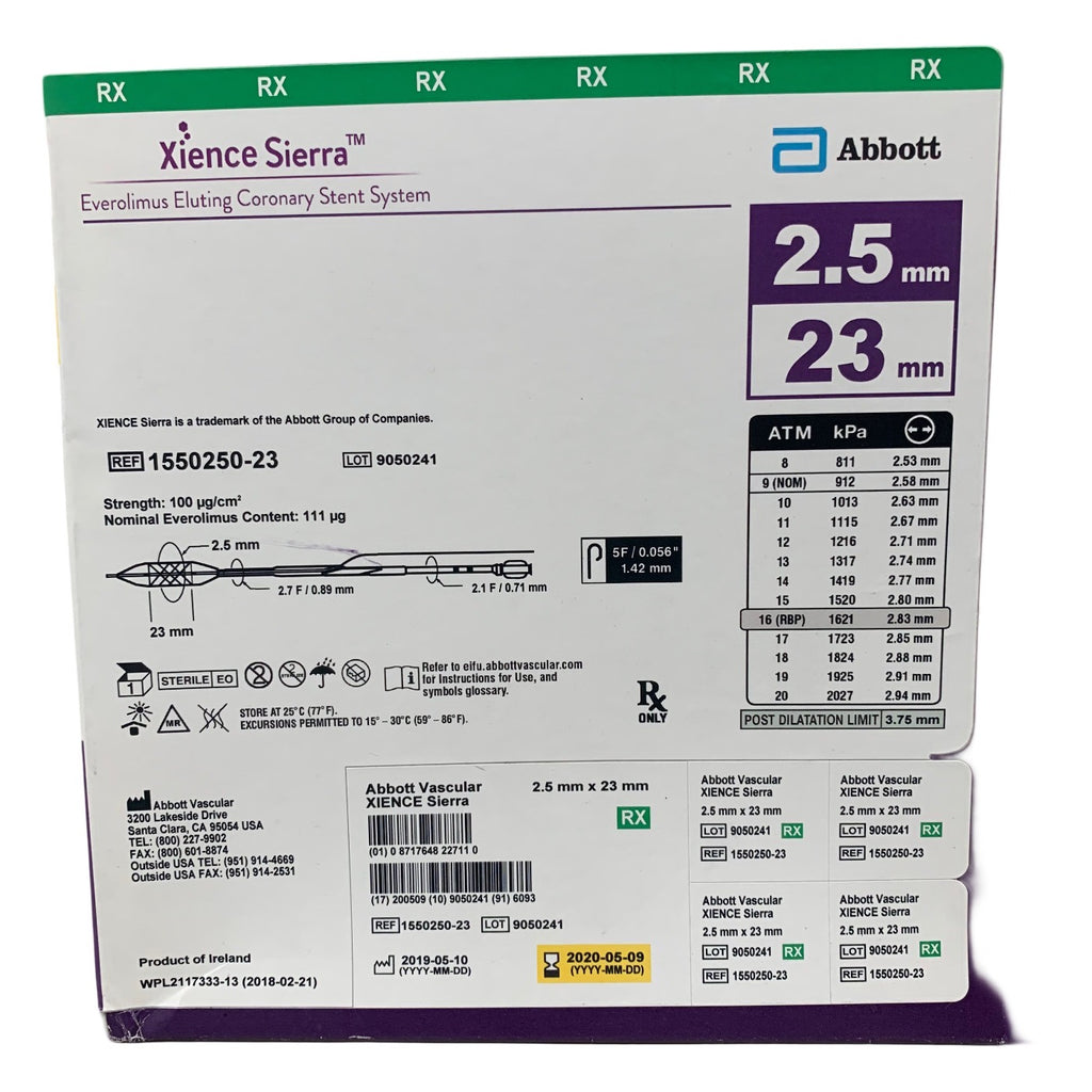 ABBOTT 1550250-23 Xience Sierra Everolimus Eluting Coronary Stent System 2.5 x 23 mm Exp 2020 05