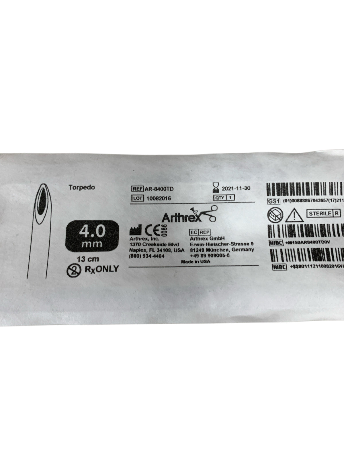 ARTHREX AR-8400TD Torpedo Shaver Blade 4.0 mm x 13 cm Exp 2021 11