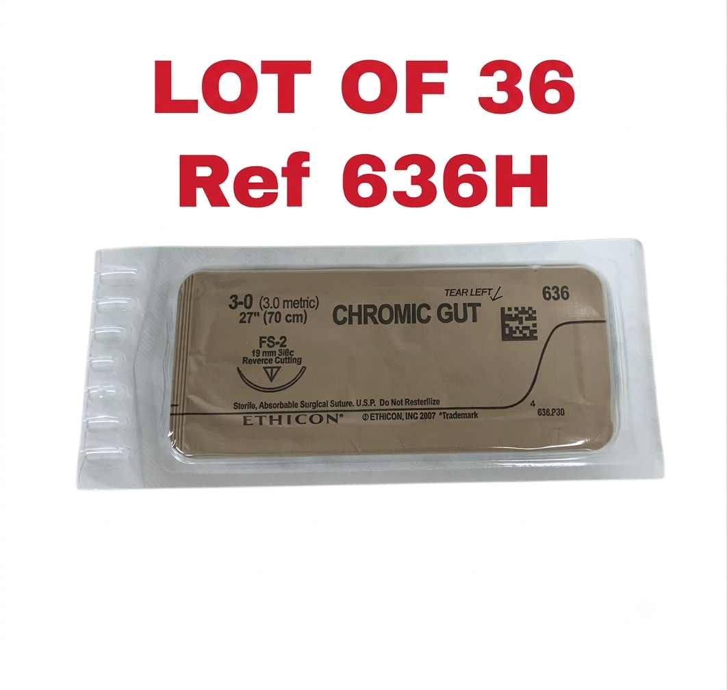 ETHICON 636H 3-0 Chromic Gut Suture  27" FS-2 19mm Reverse Cutting Tear Left LOT OF 36 Exp 2026 05