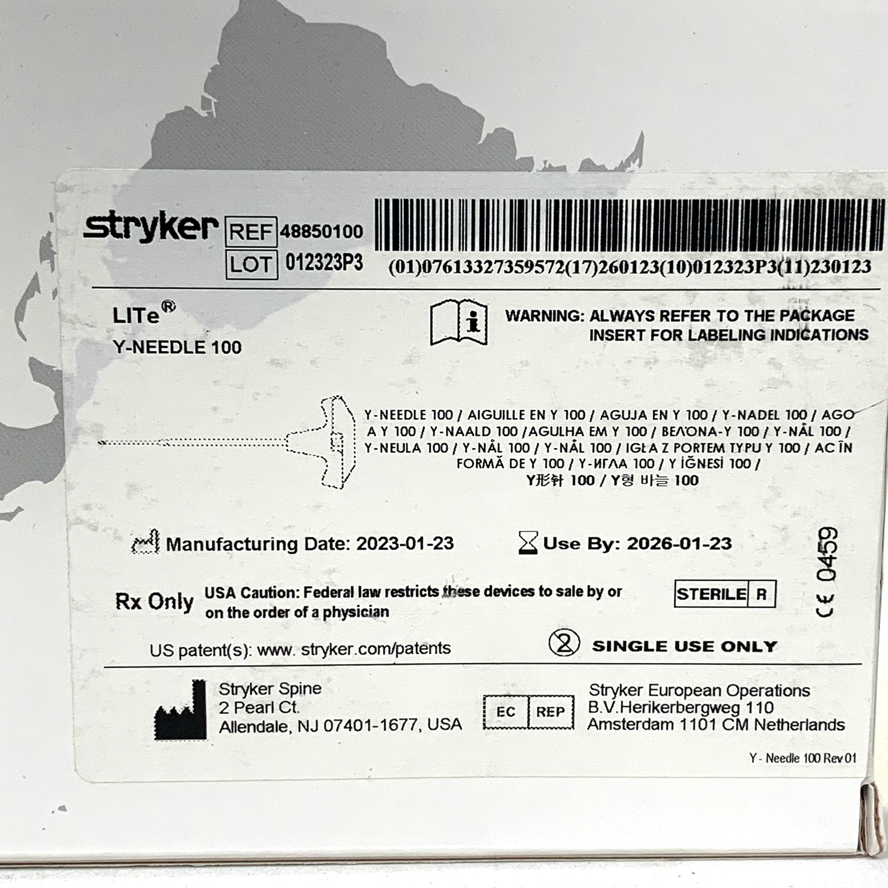 STRYKER REF 48850100 LITe Y-Needle 100, EXP.2026/01