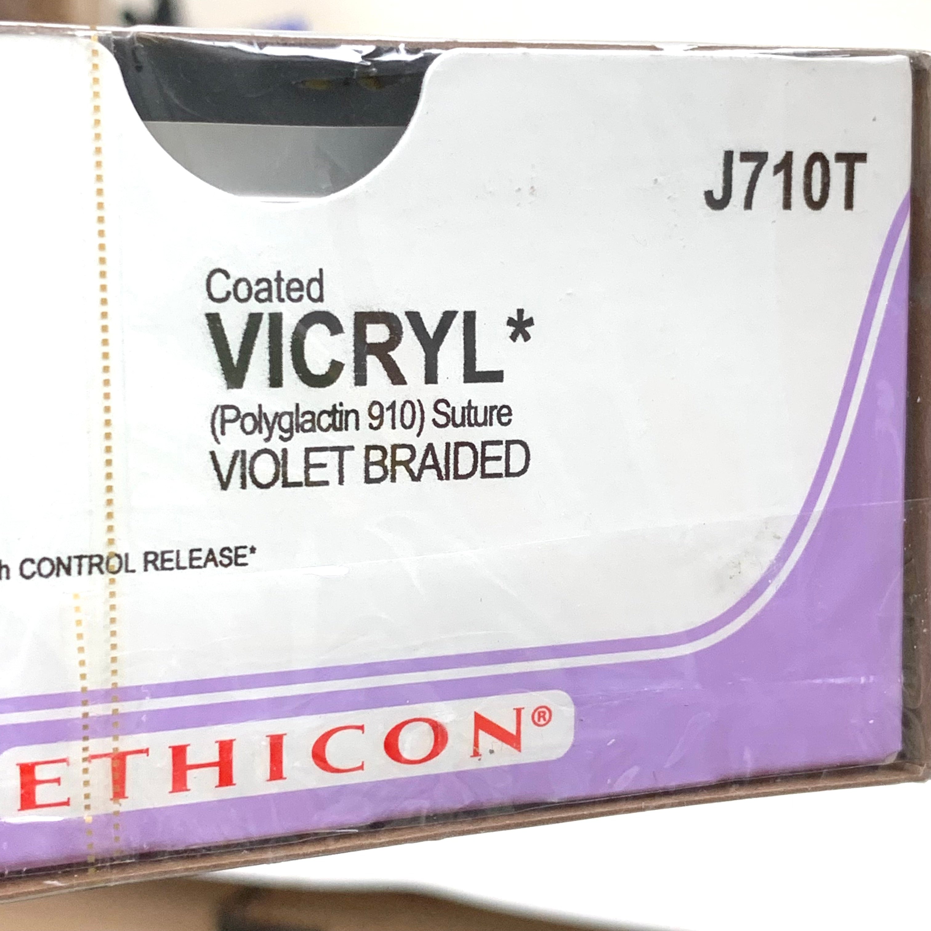 ETHICON REF J710T Coated VICRYL Violet Braided 2-0 Absorbable Suture, OS-6 Reverse Cutting Needle 36mm 1/2c 18" (45cm) BOX OF 24, EXP.2026/08