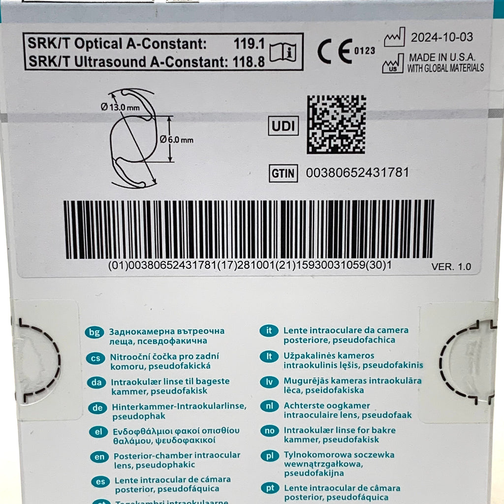ALCON REF CCW0T3 Clareon Toric UV IOL Aspheric Intraocular Lens +17.5 D CYL 1.50, EXP.2028/10