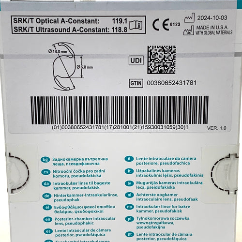 ALCON REF CCW0T3 Clareon Toric UV IOL Aspheric Intraocular Lens +17.5 D CYL 1.50, EXP.2028/10