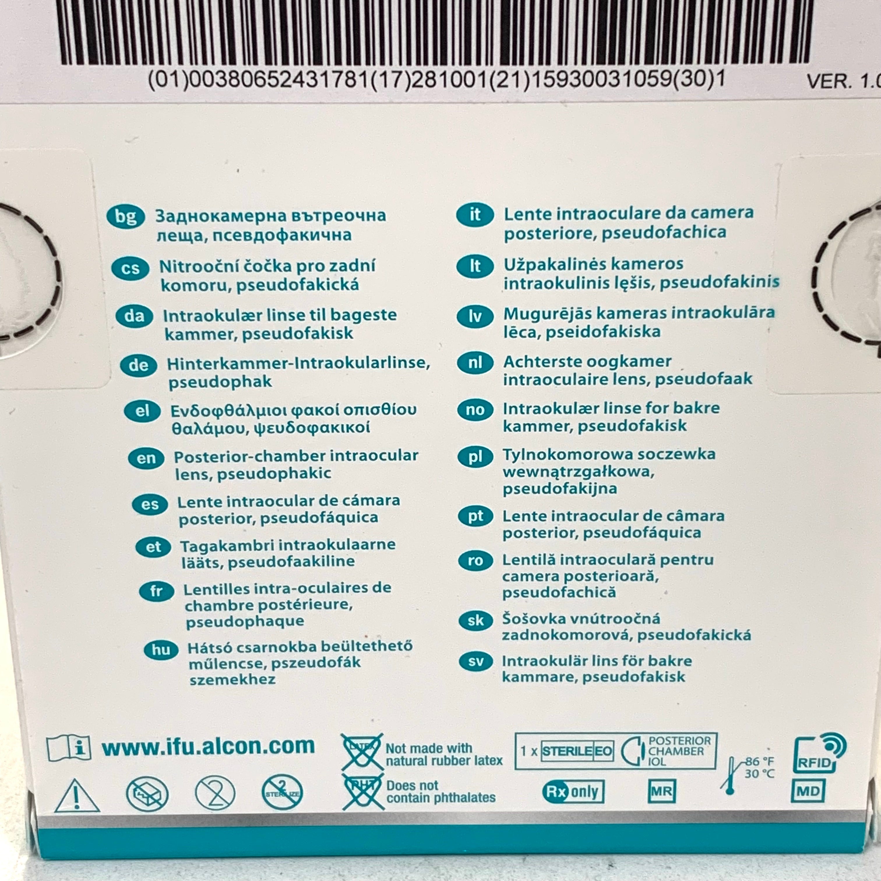 ALCON REF CCW0T3 Clareon Toric UV IOL Aspheric Intraocular Lens +17.5 D CYL 1.50, EXP.2028/10