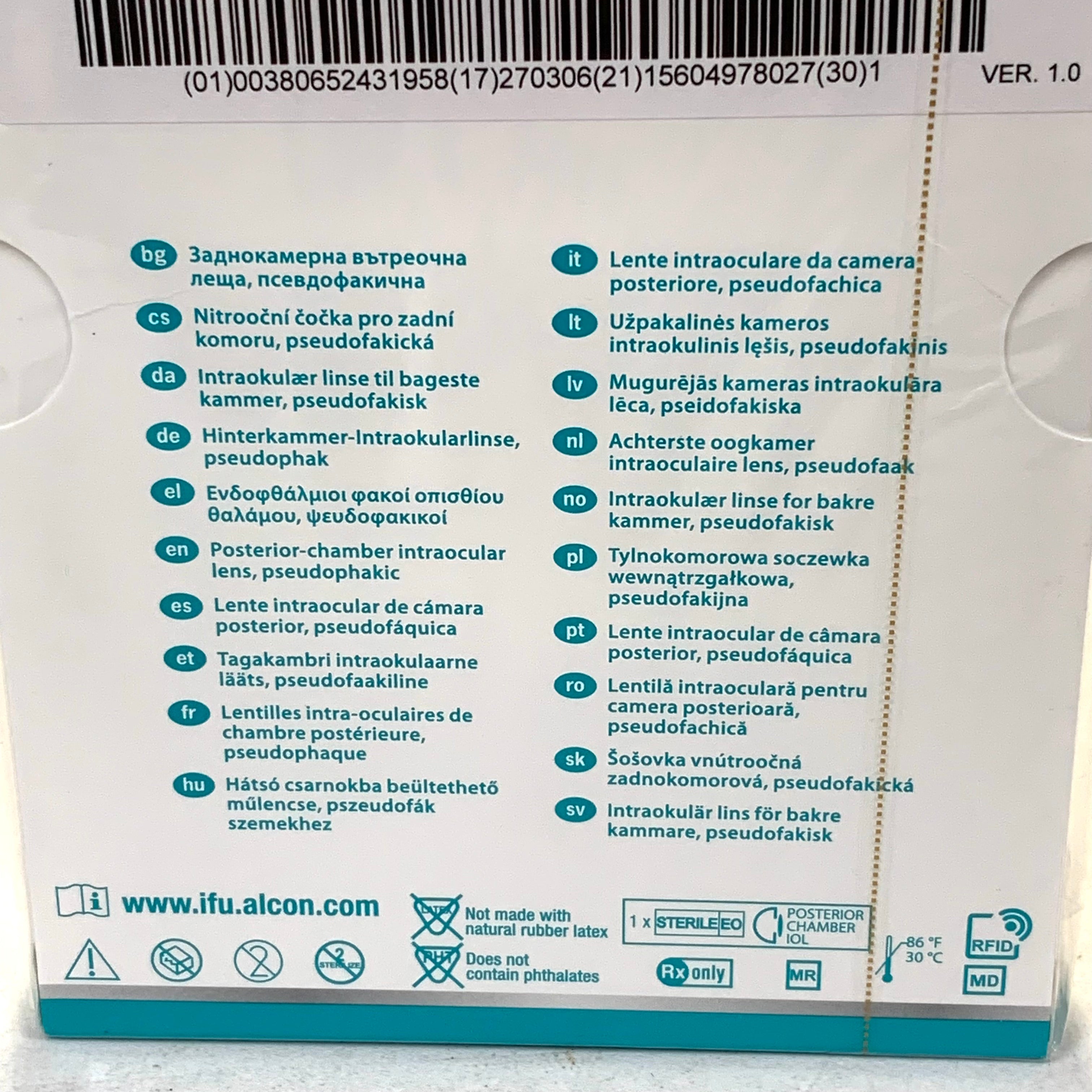ALCON REF CCW0T3 Clareon Toric Aspheric UV Absorbing IOL +26.0 D CYL 1.50, EXP.2027/03