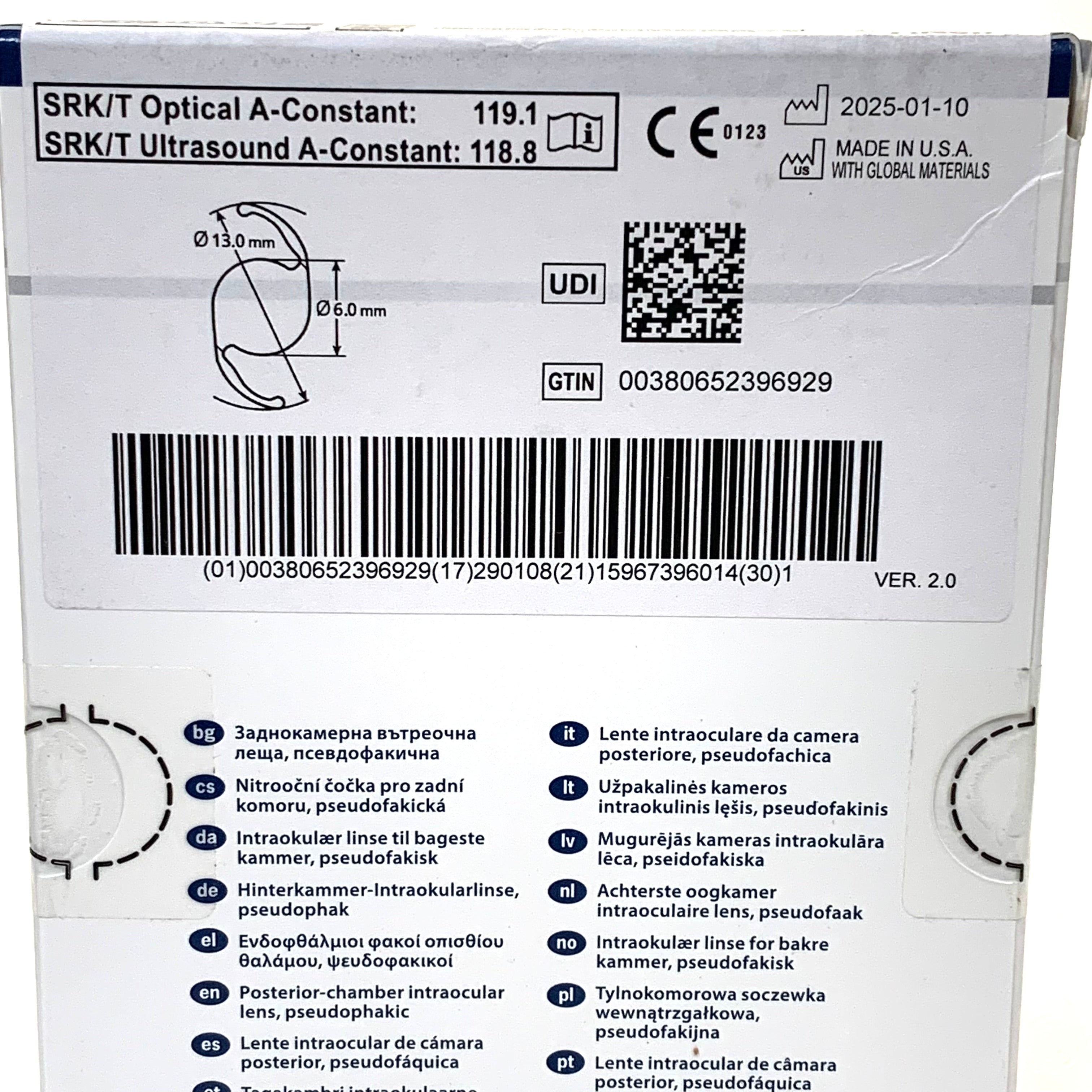 ALCON REF CC60WF Clareon Aspheric UV Absorbing Intraocular Lens IOL +25.0 D, Exp.2029/01