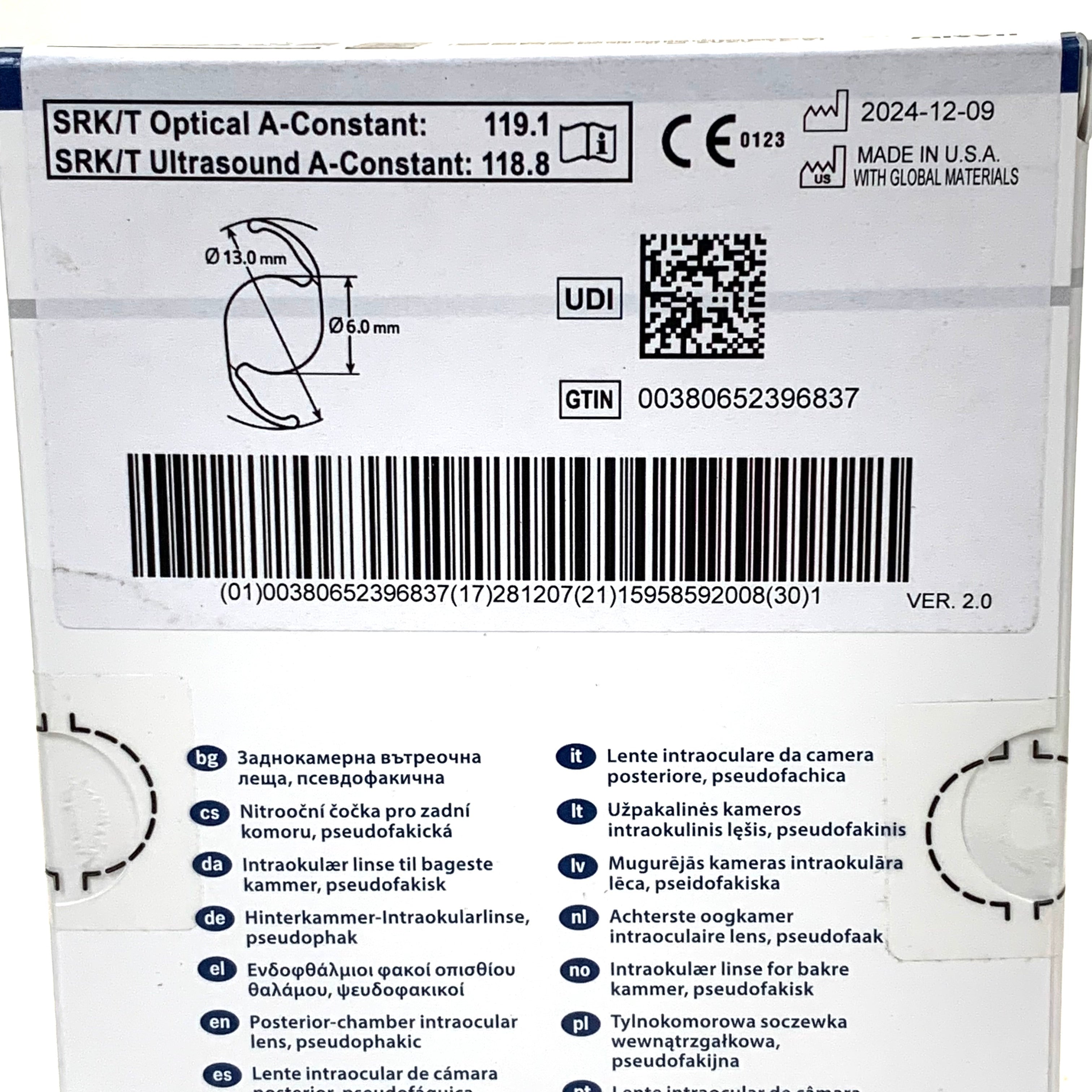 ALCON REF CC60WF Clareon UV Intraocular Lens IOL +20.5 D, Exp.2028/12