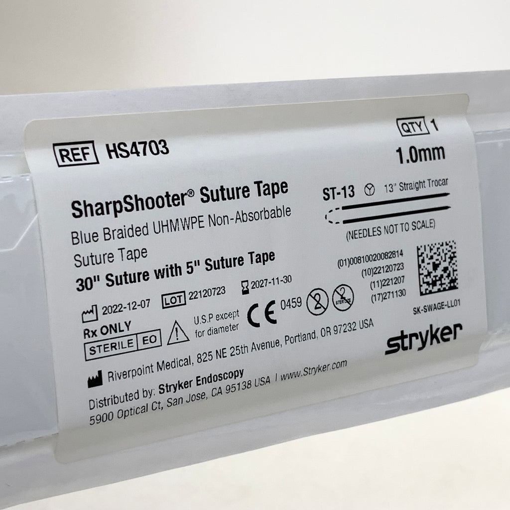 STRYKER REF HS4703 SharpShooter Suture Tape 30" Suture with 5" Suture Tape 1.0mm ST-13, EXP.2027/11