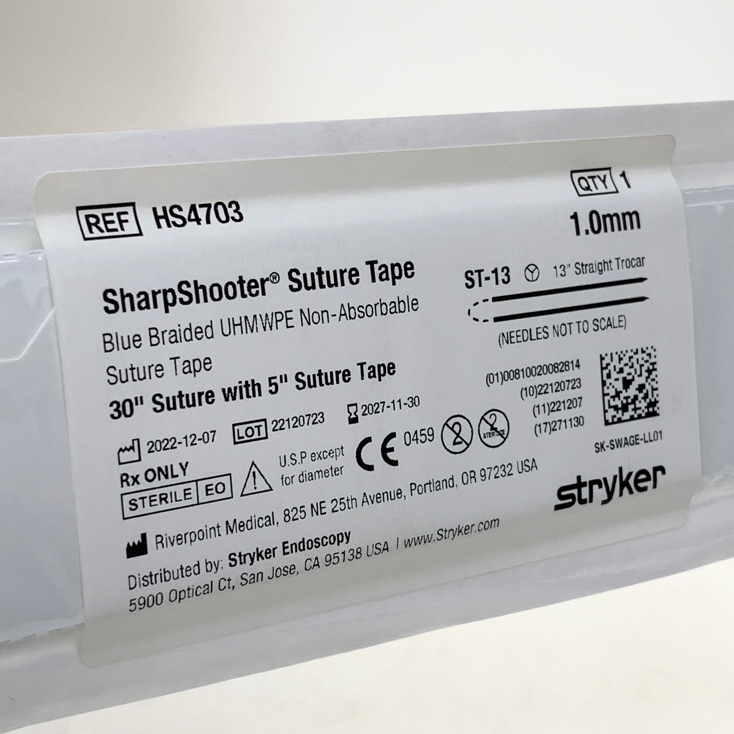 STRYKER REF HS4703 SharpShooter Suture Tape 30" Suture with 5" Suture Tape 1.0mm ST-13, EXP.2027/11