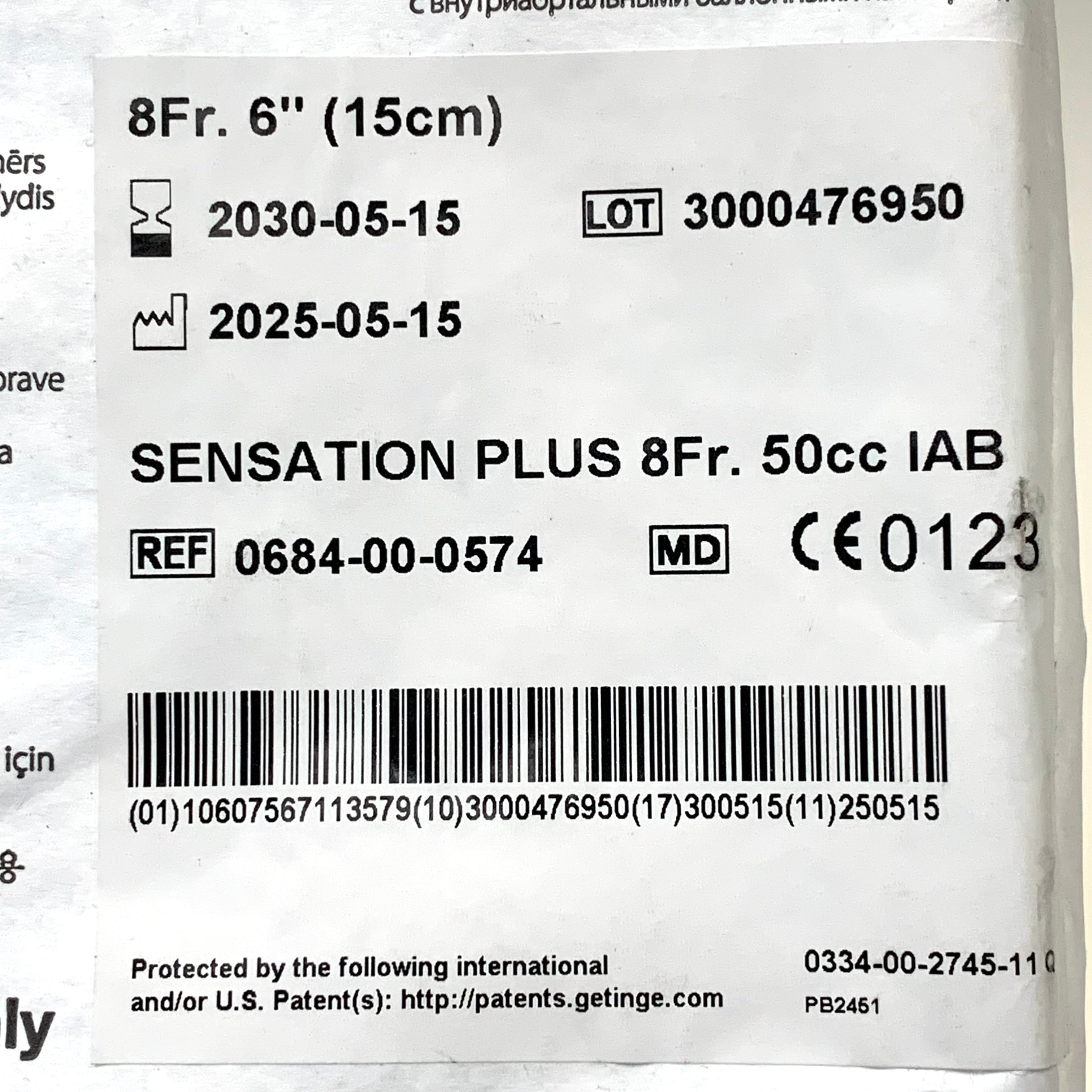 MAQUET REF 0684-00-0574 Sensation Plus 8Fr 50cc Intra-Aortic Balloon (IAB) Catheter Insertion Kit, EXP.2030/05