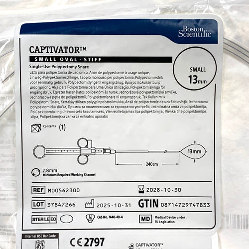 BOSTON SCIENTIFIC REF M00562300 Captivator Small Oval Stiff Polypectomy Snare 13mm 240cm, Exp.2028/10