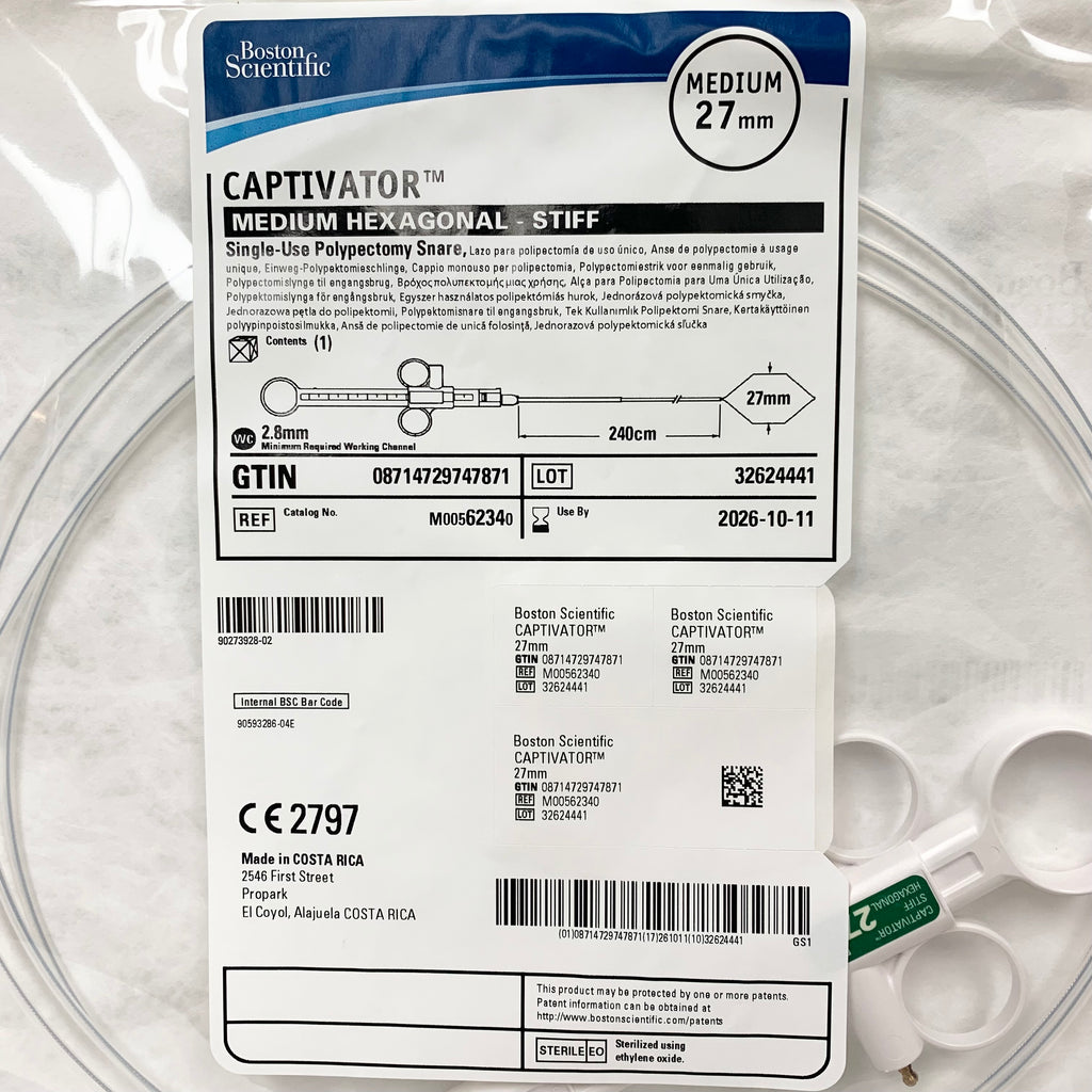 BOSTON SCIENTIFIC REF M00562340 Captivator Medium Hexagonal Stiff Single-Use Polypectomy Snare 27mm x 240cm, Exp.2026/10