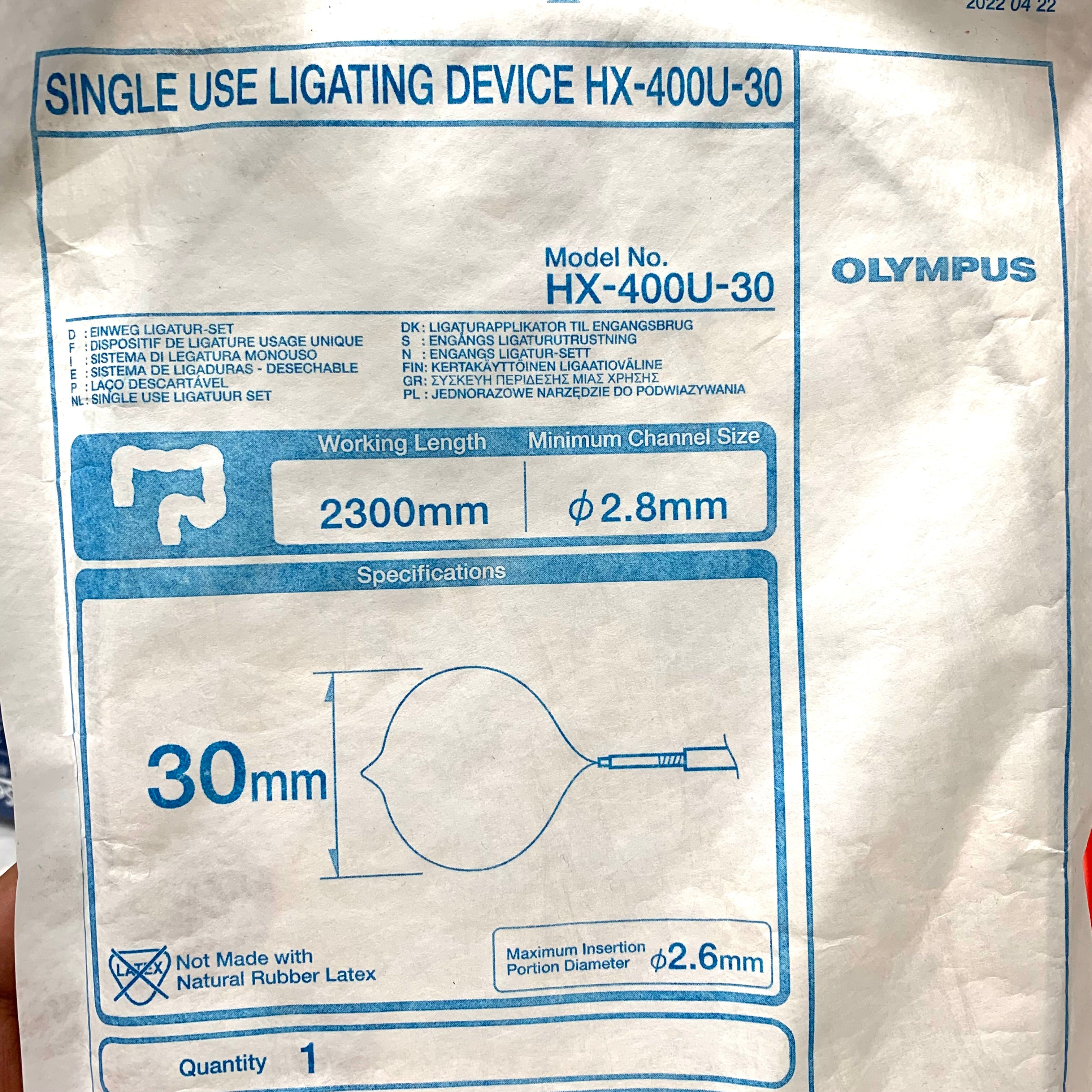 OLYMPUS REF HX-400U-30 Single Use Ligating Device 2300mm, EXP.2025/07